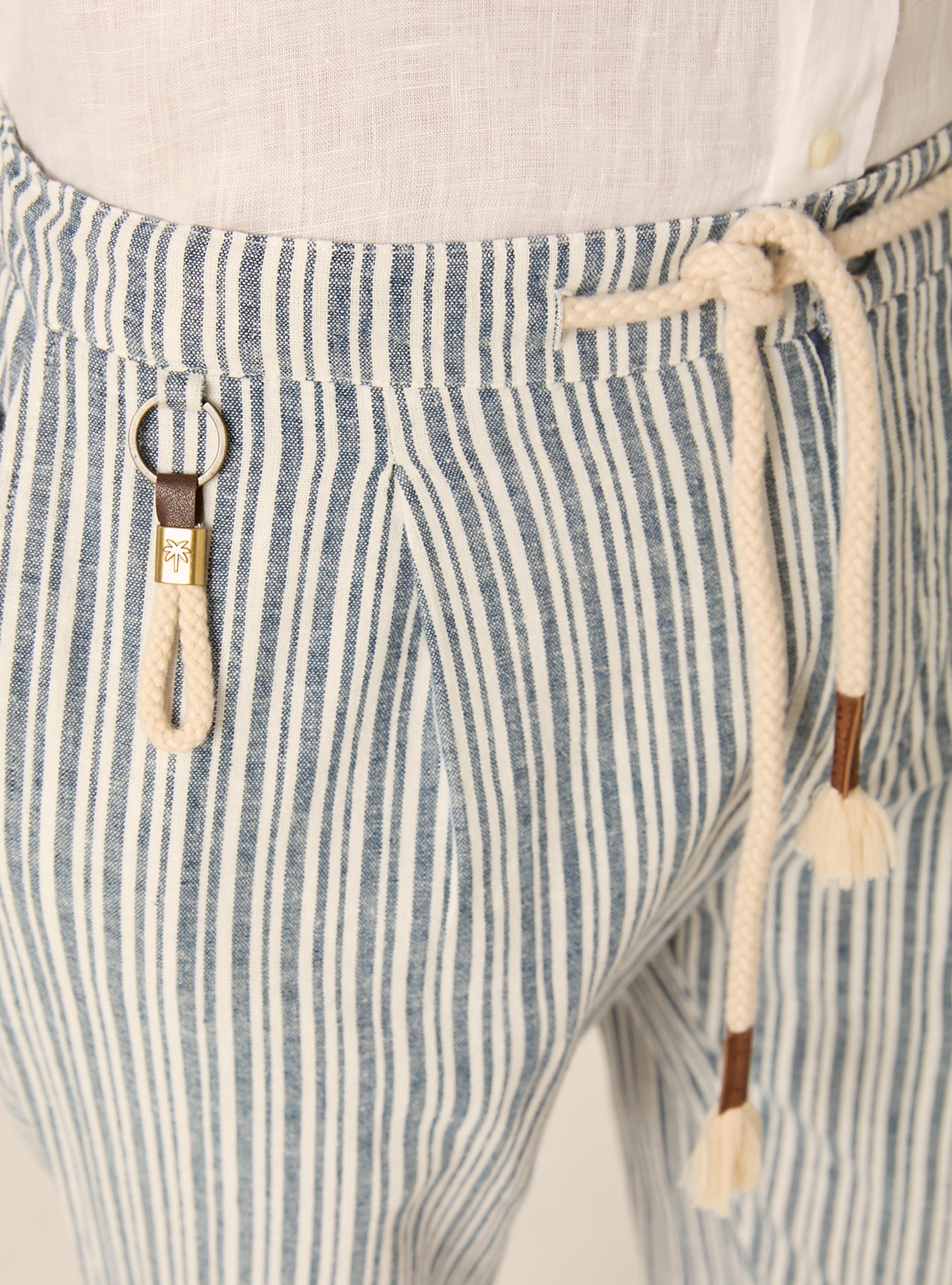 Gestreifte Hose aus Leinenmischgewebe, NA2 NAVY MEDIUM