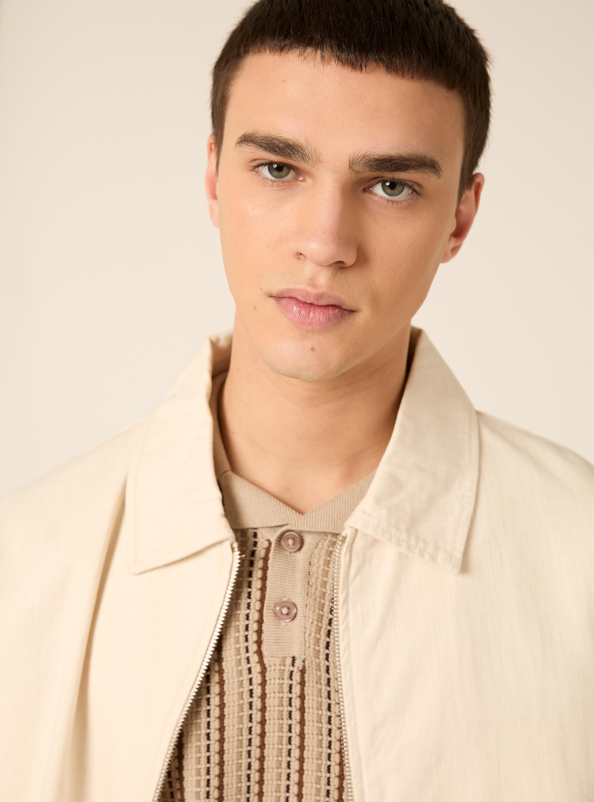 Regular-fit linen bomber jacket, MCR3 CREAM MEL LIGHT