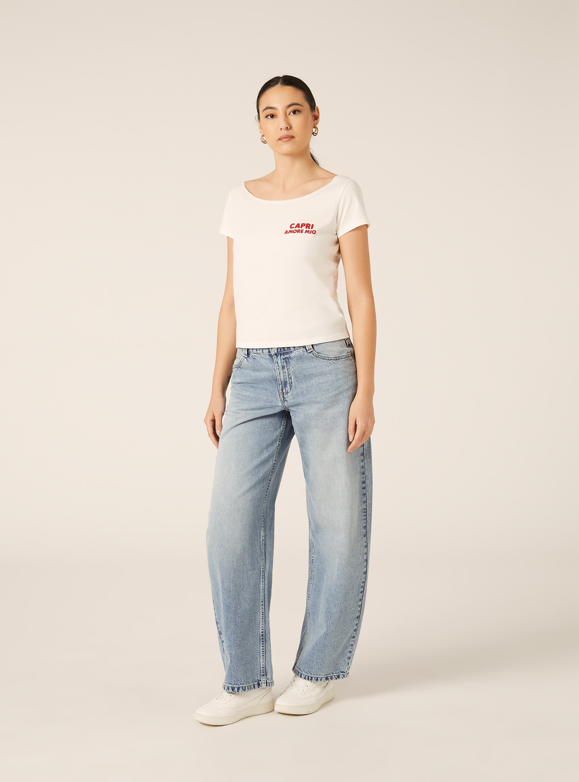 T-Shirt mit U-Boot-Ausschnitt, WH2 WHITE