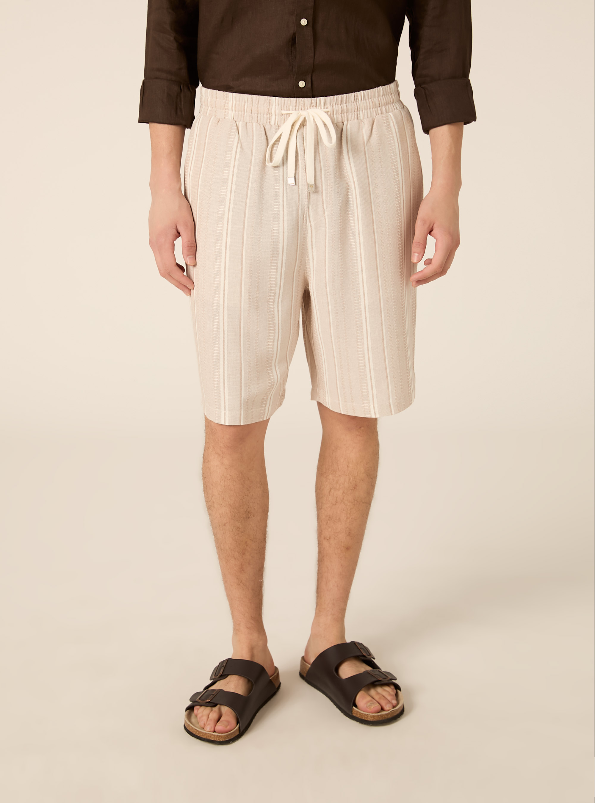 Bermuda texturizzato a righe, CREMA CHIARO