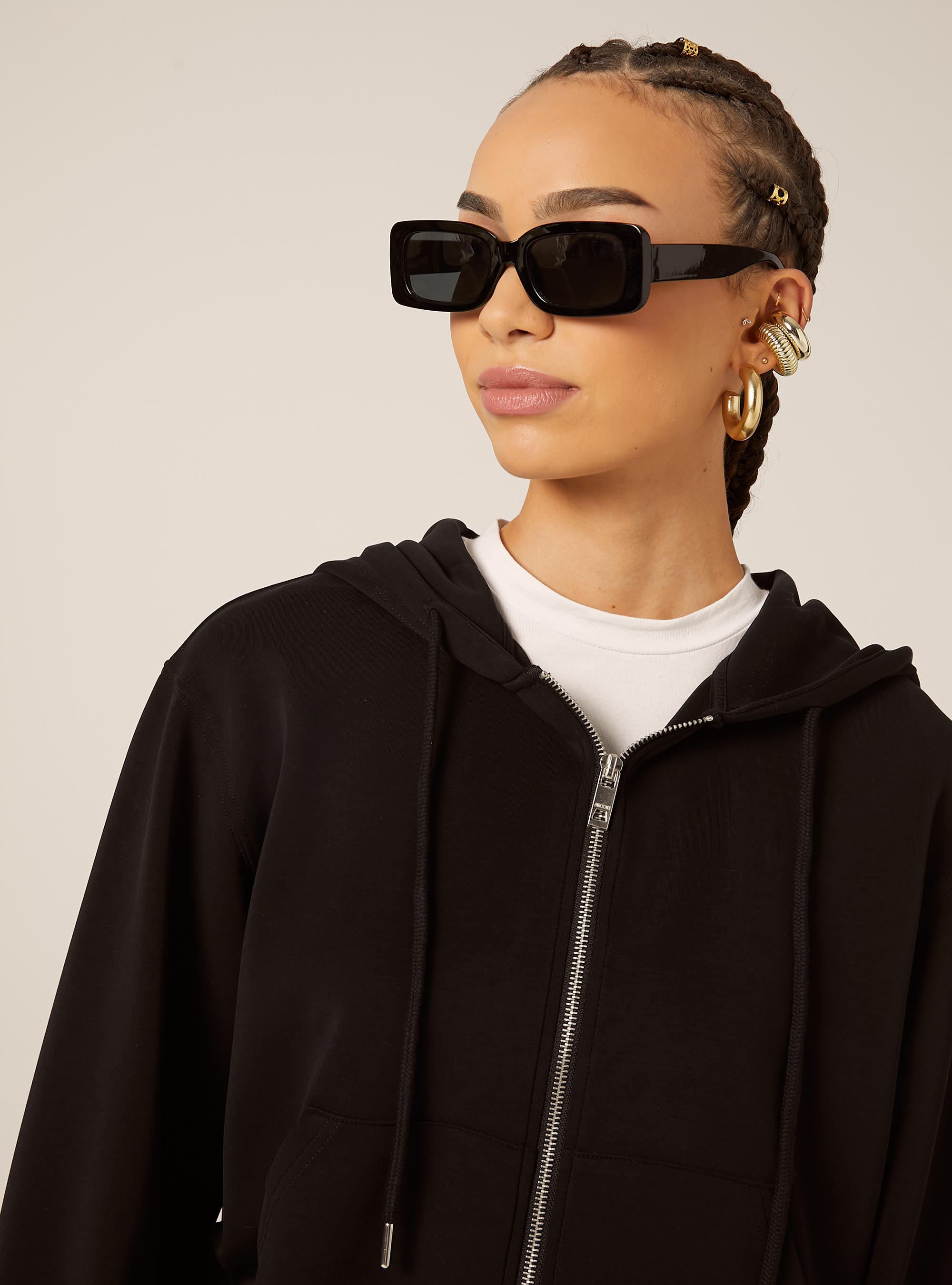 Chaqueta con cremallera y capucha soft touch, BK1 BLACK