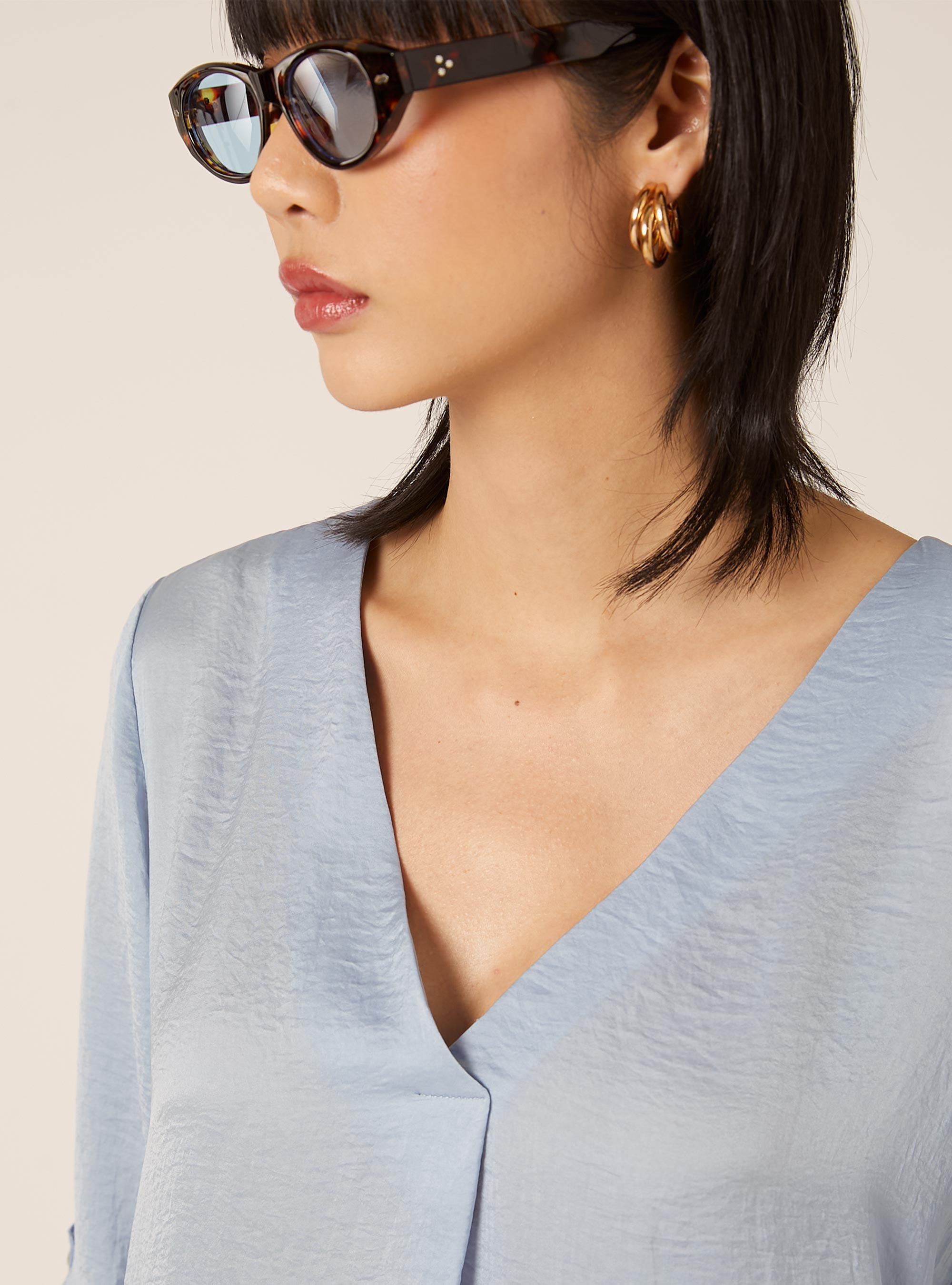 Blouse &agrave; encolure unie, AZ3 AZURE LIGHT