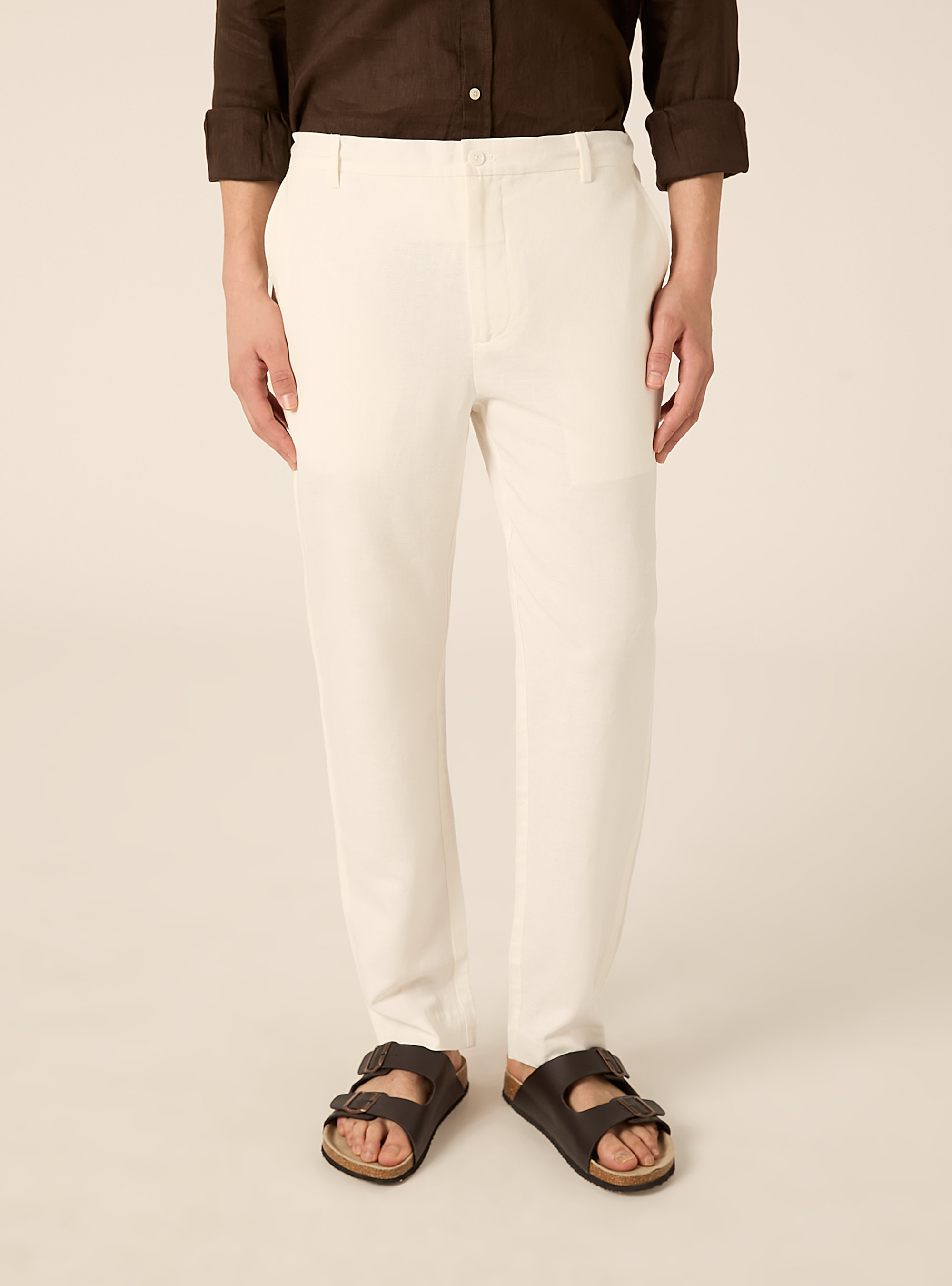 Linen blend chino trousers, WH1 OFF WHITE