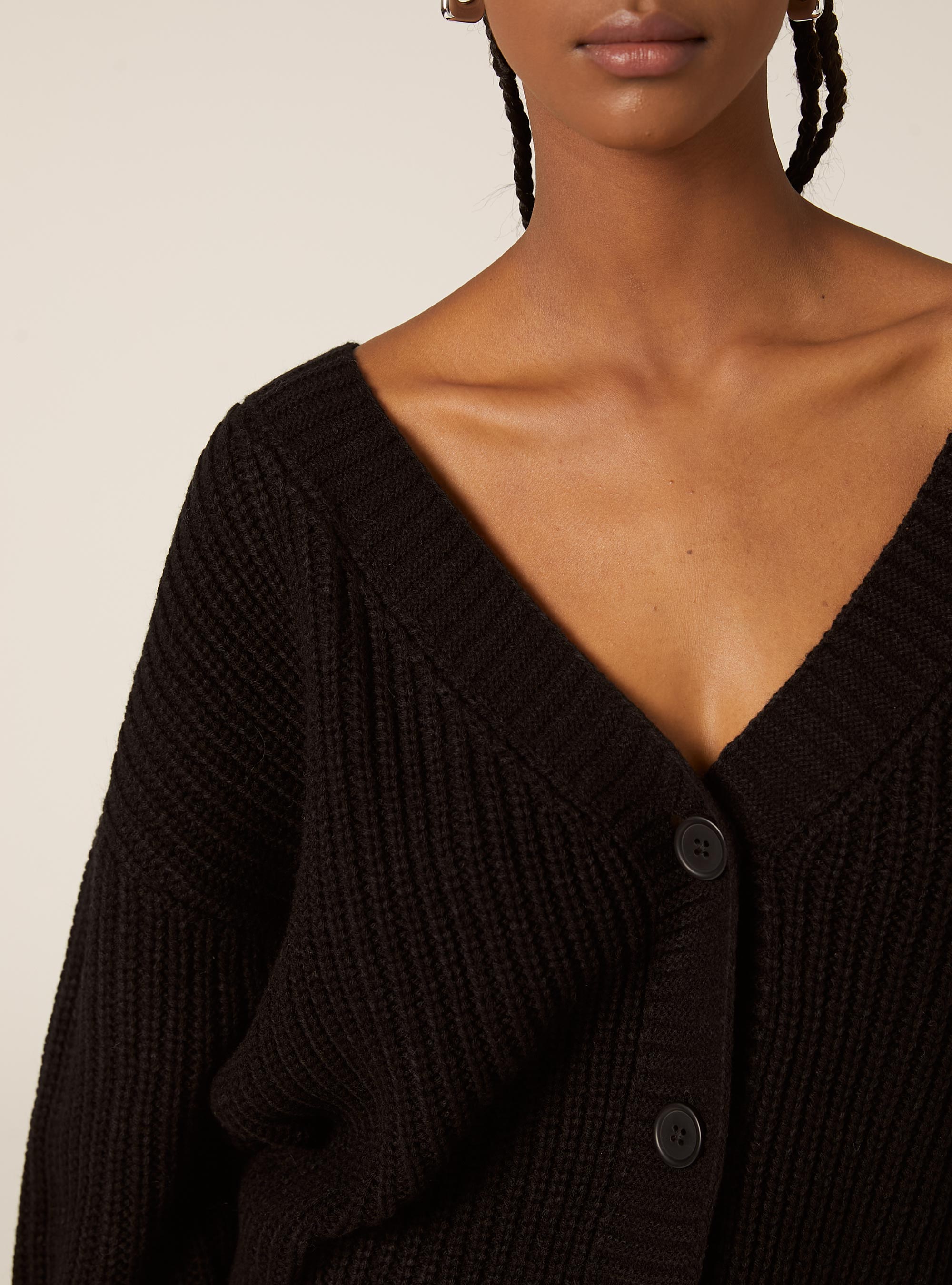 Cardigan en maille &agrave; encolure en V, BK1 BLACK