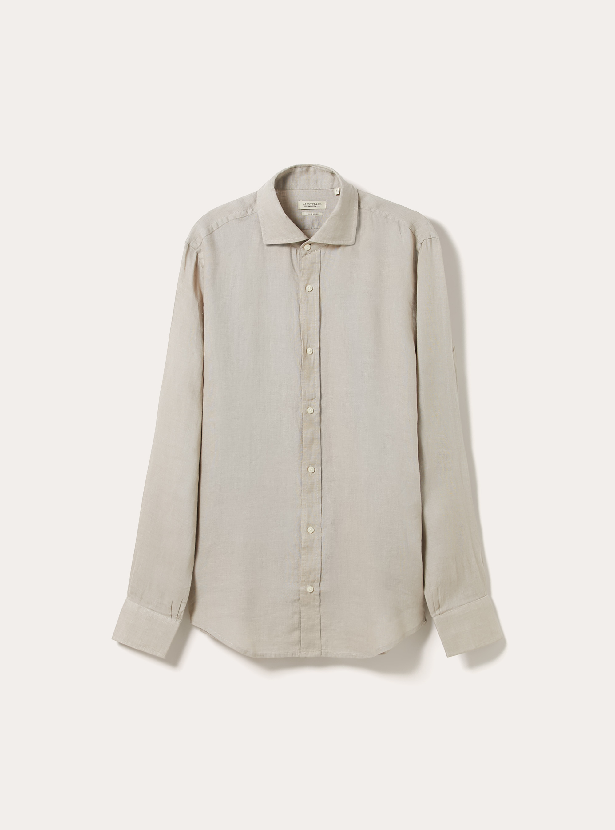 Camicia in puro lino a maniche lunghe, BEIGE MEDIO MELANGE