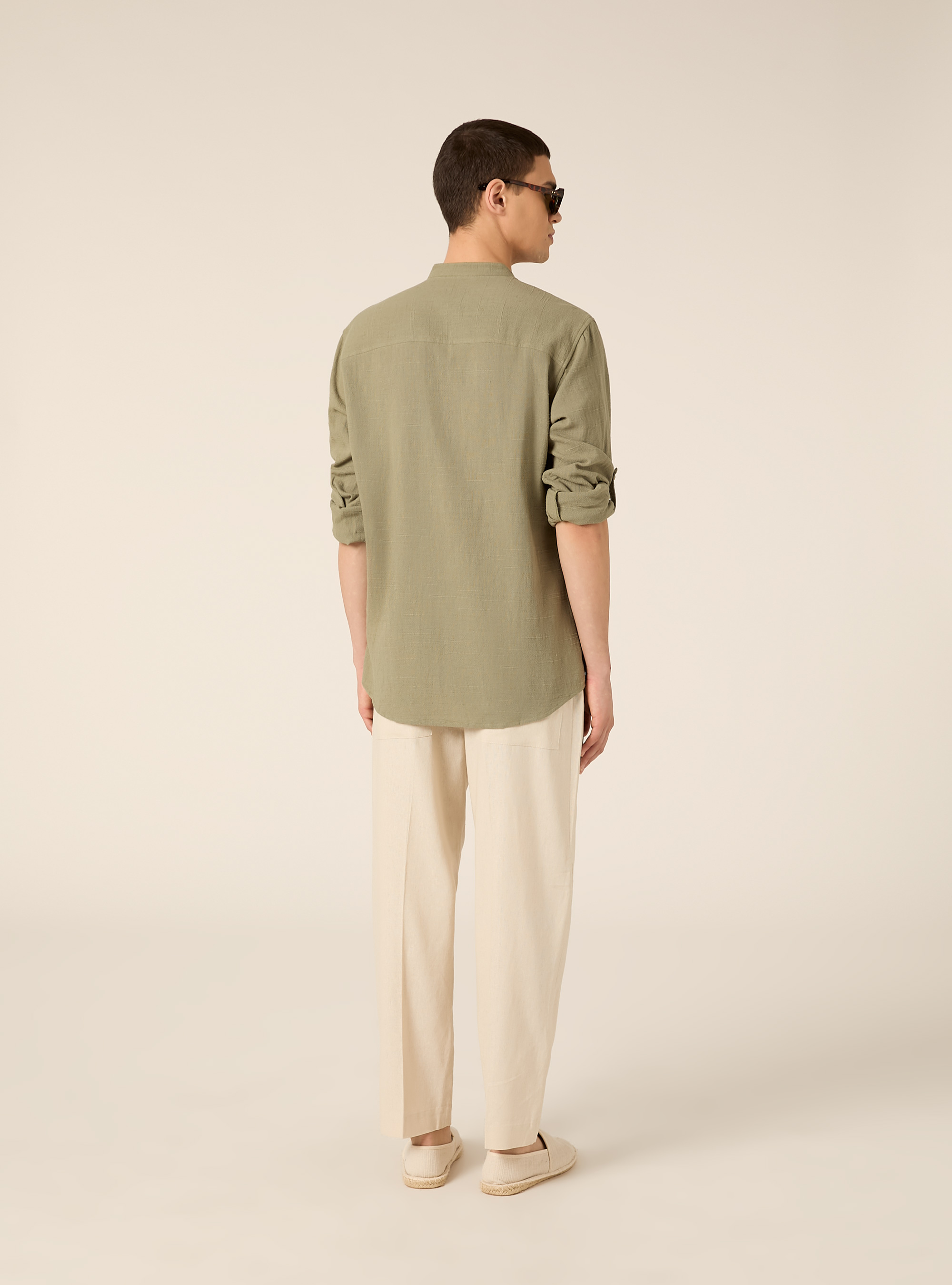 Camicia in misto lino con collo alla coreana, KAKY MEDIO