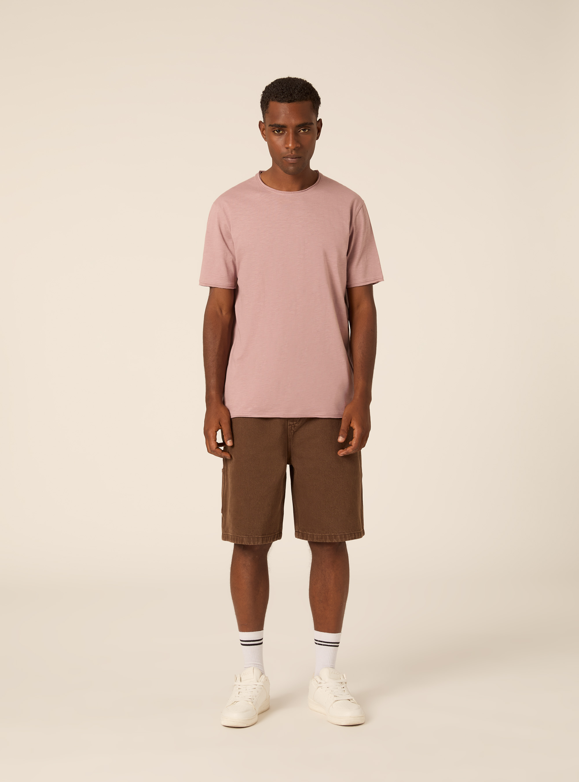 T-shirt slub tinta unita, ROSA CHIARO