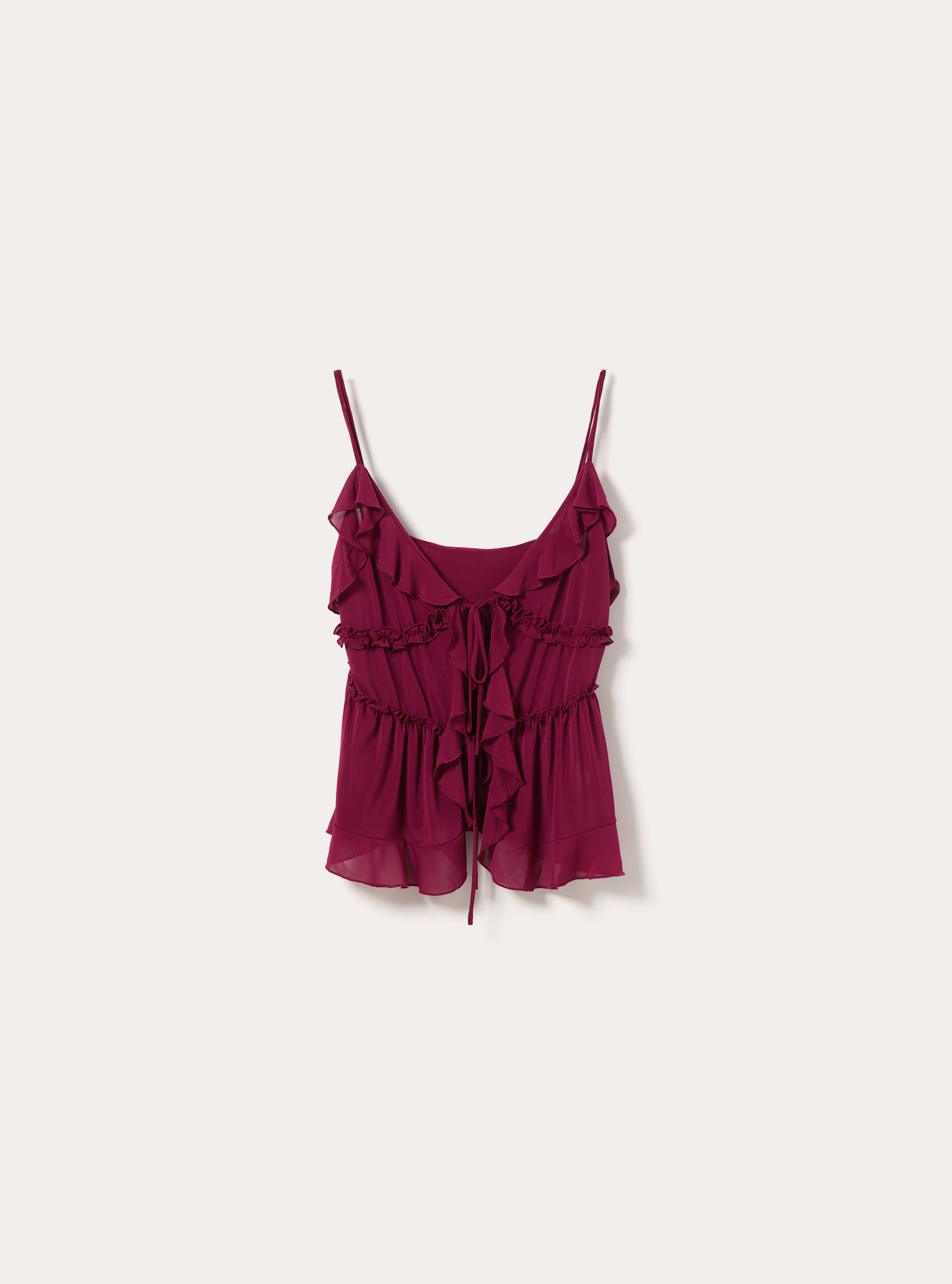 Ruffled Cami Top with Front Tie Details, PK3 PINK LIGHT