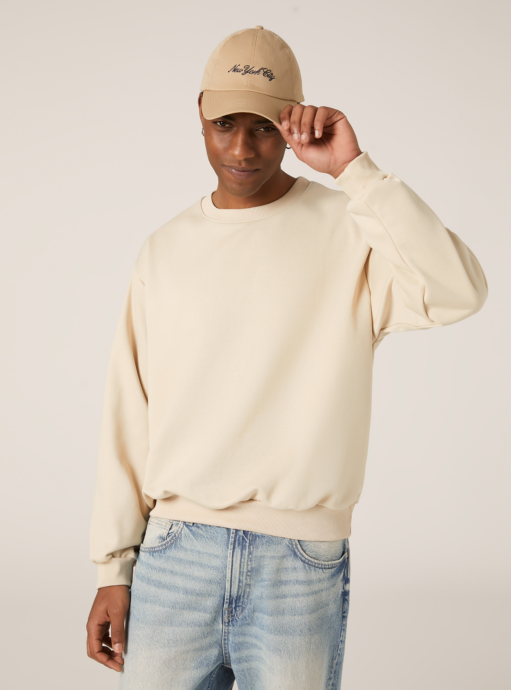 Sweat &agrave; col ras-du-cou boxy fit, BG3 BEIGE LIGHT