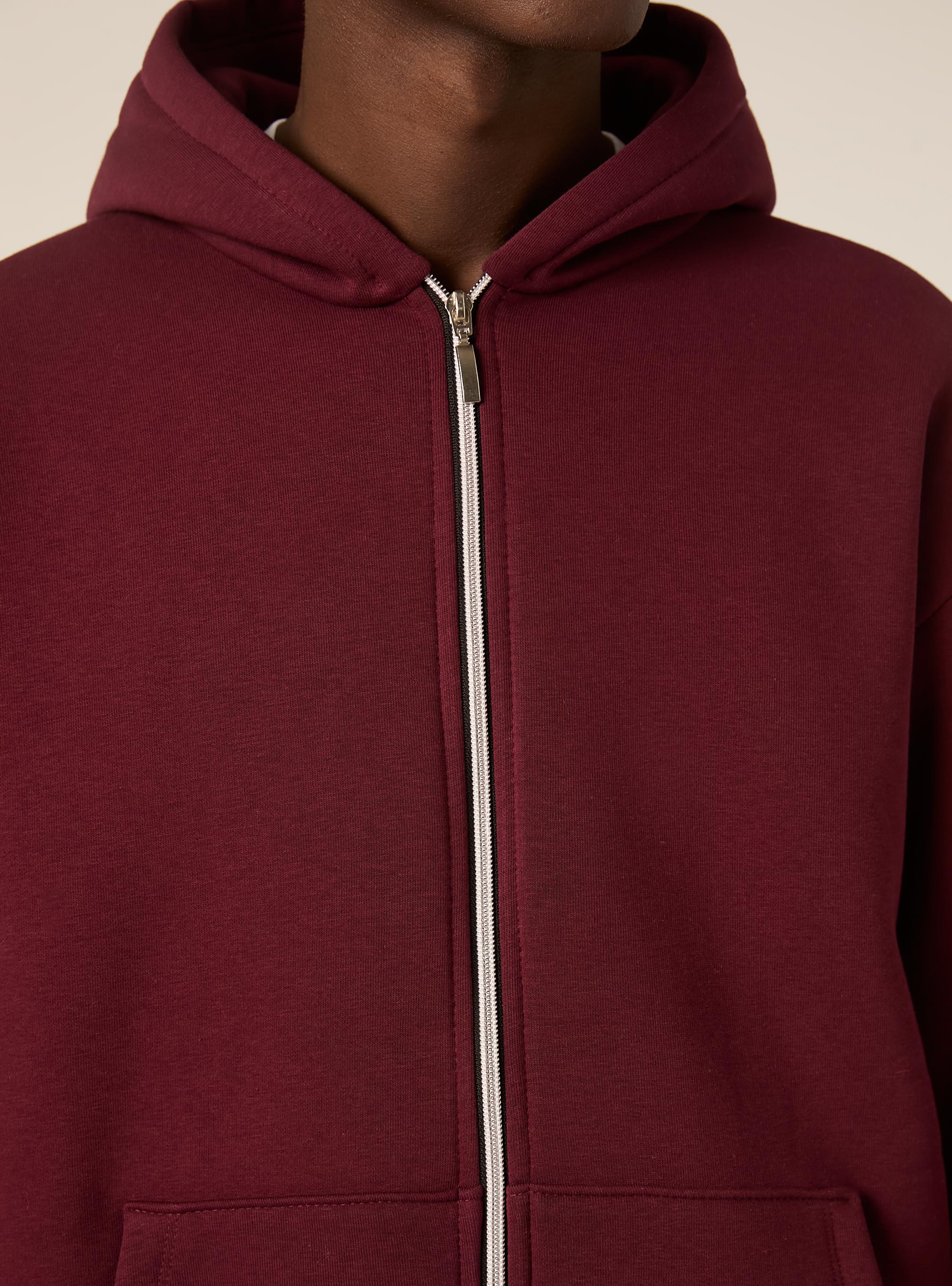 Sweat &agrave; capuche zipp&eacute; coupe boxy, BO1 BORDEAUX DARK