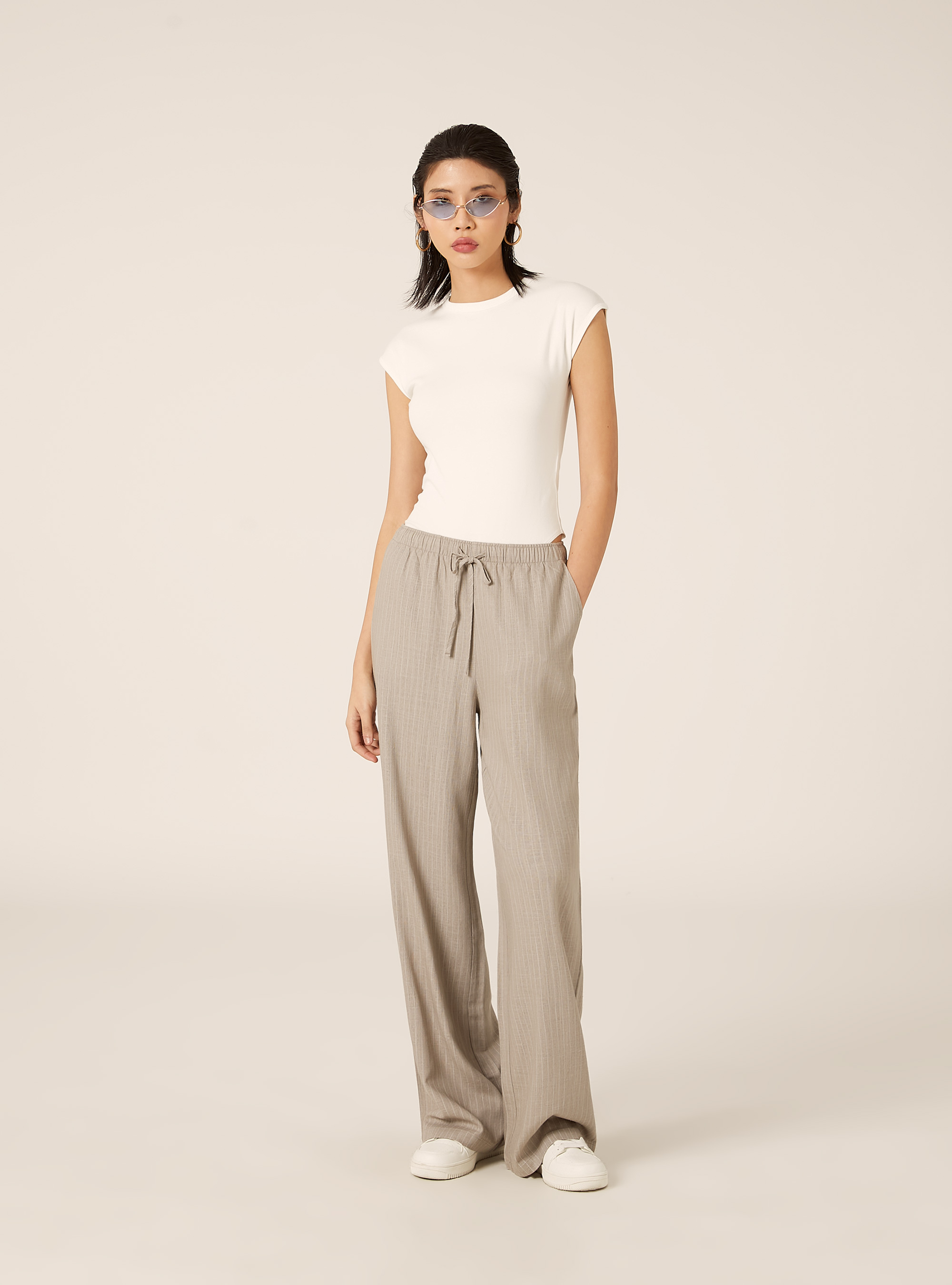 Palazzo-Hose aus Leinenmischgewebe, STRIPE BEIGE/WHITE