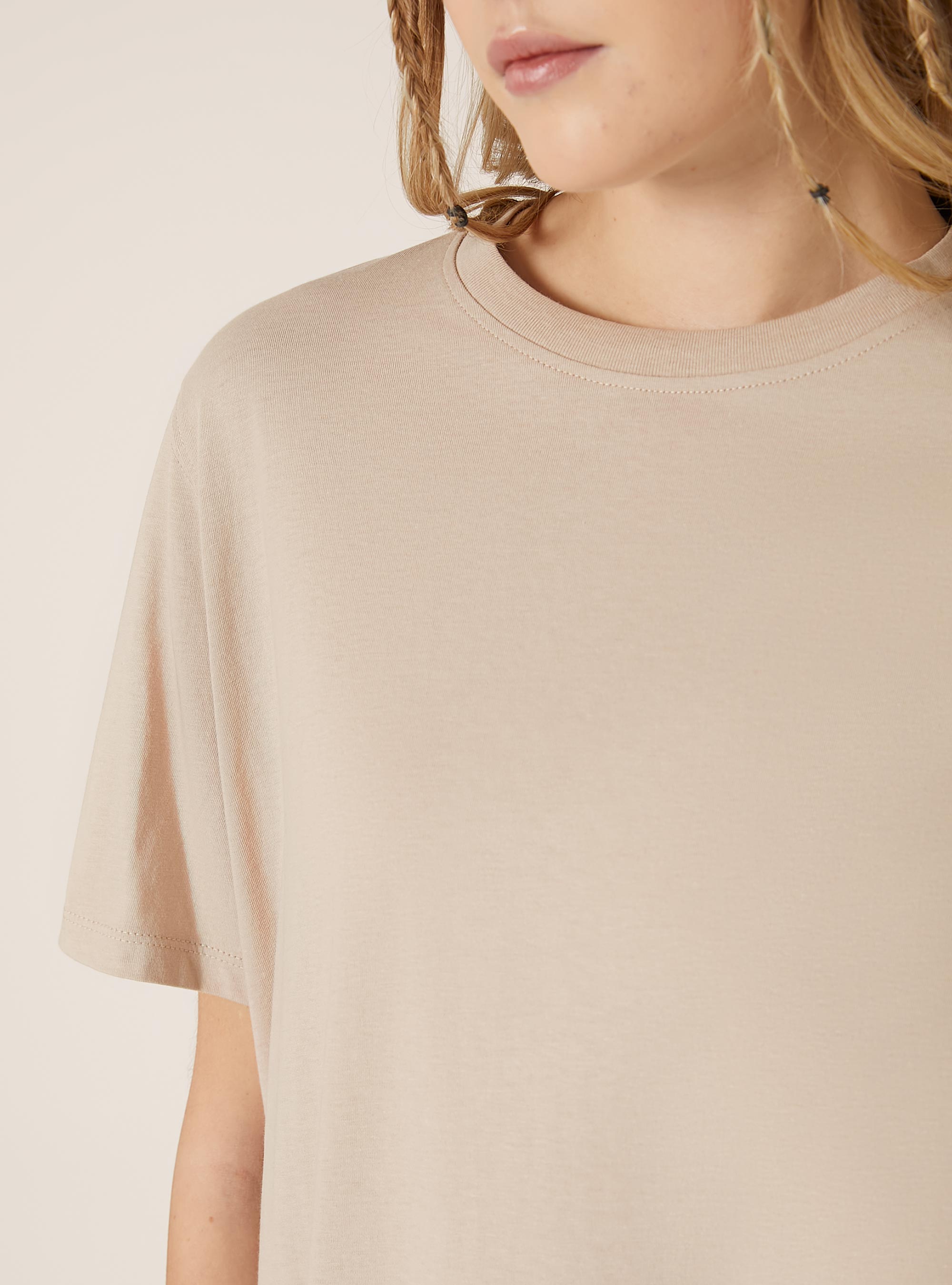 T-shirt en coton &agrave; col ras du cou, BG2 BEIGE MEDIUM