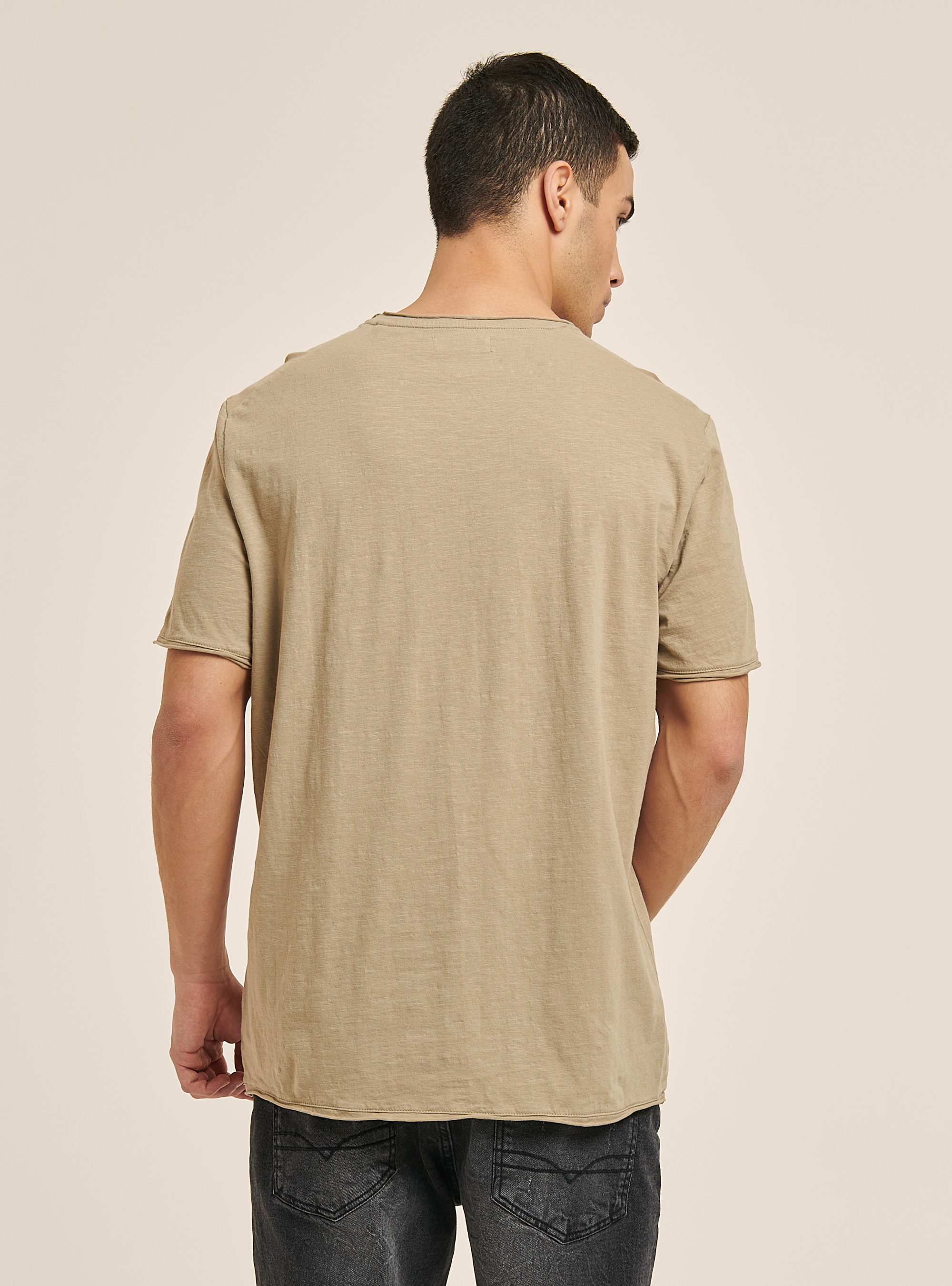 T-shirt en coton coup&eacute; &agrave; vif, BG2 BEIGE MEDIUM