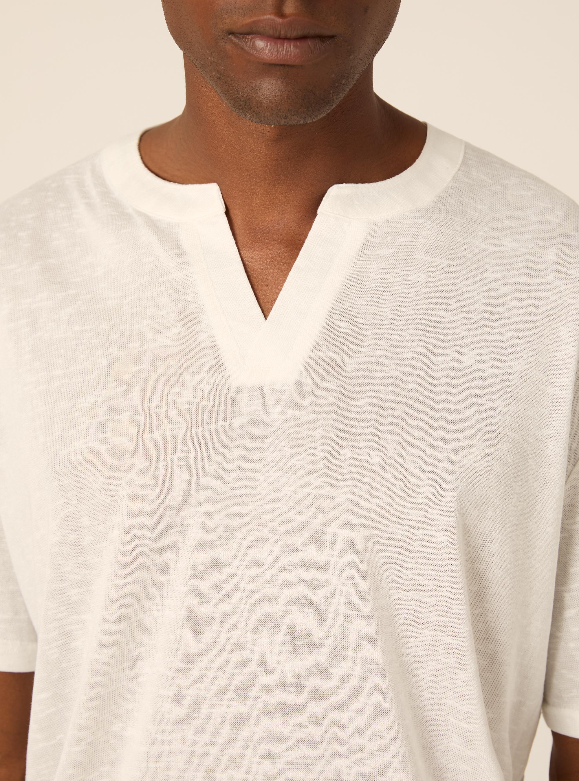 Notch Neck Short Sleeve Textured T-Shirt, WH1 OFF WHITE