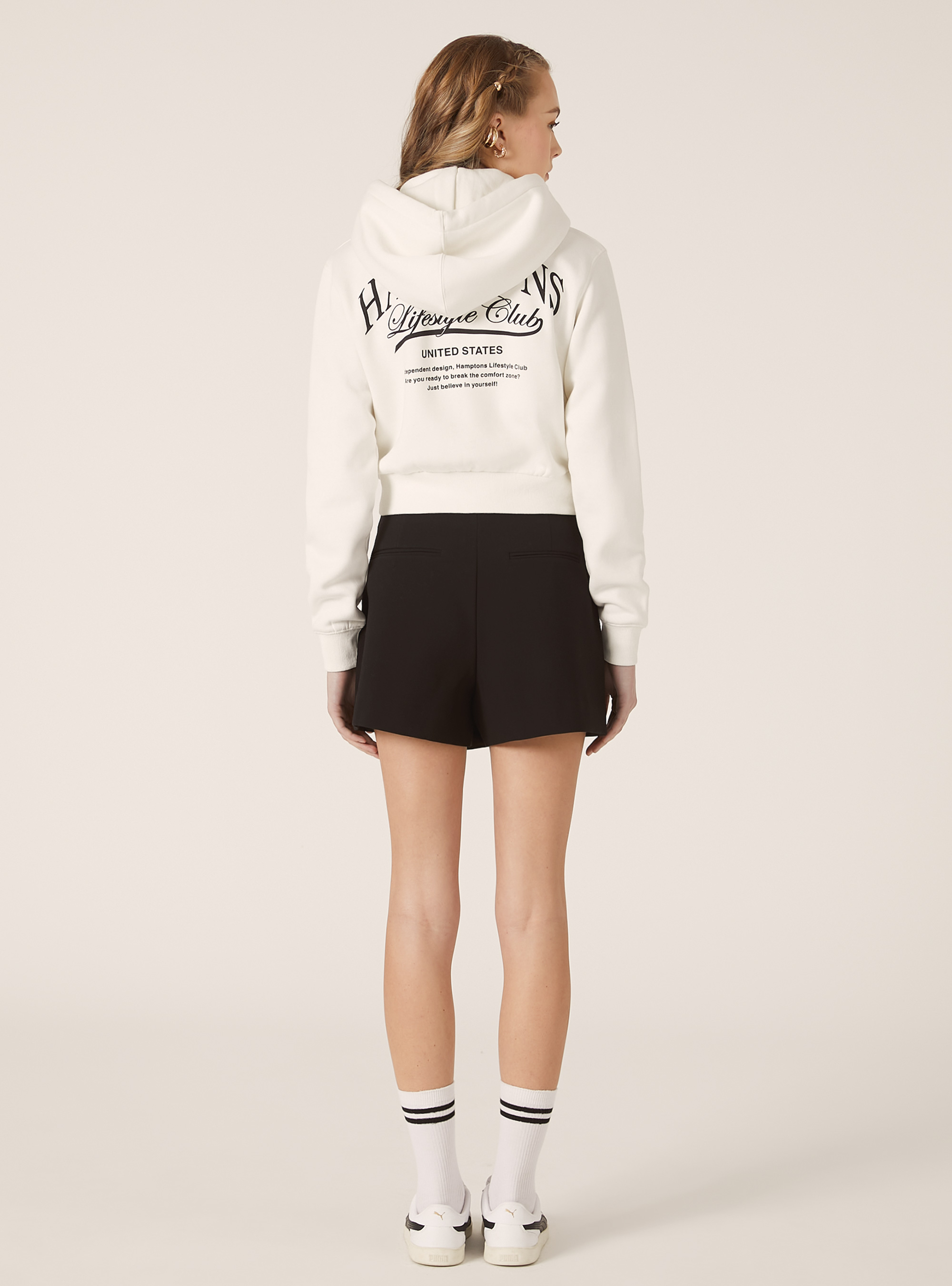 Sweatshirt court avec fermeture &eacute;clair et imprim&eacute;, WH2 WHITE
