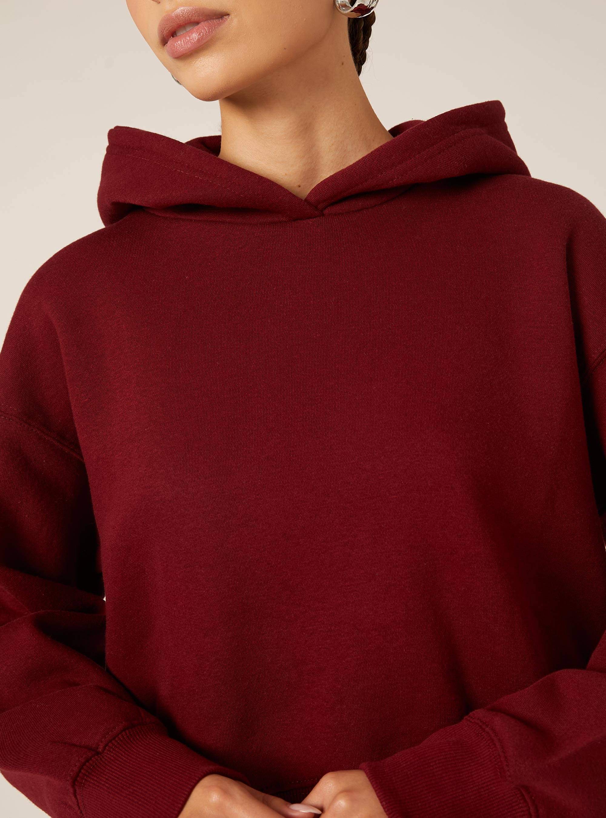 Sweat &agrave; capuche coupe boxy, BO1 BORDEAUX DARK