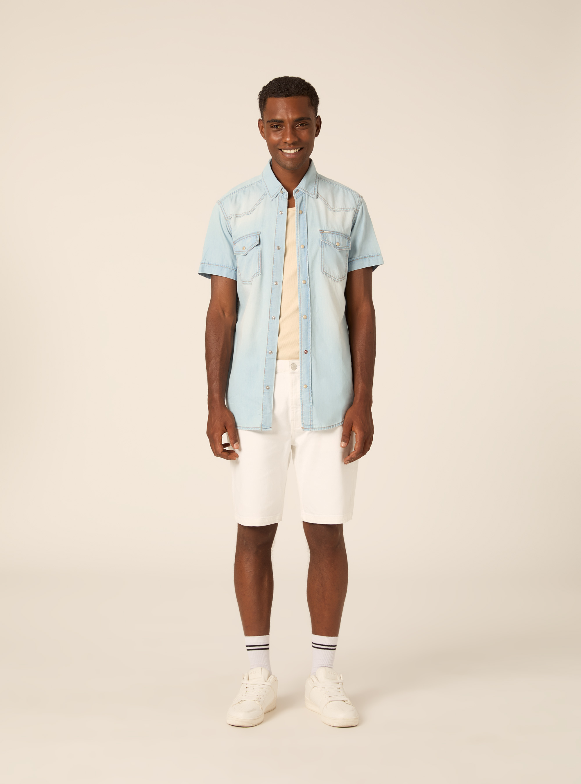 Short Sleeve Western Denim Shirt, D006 AZURE