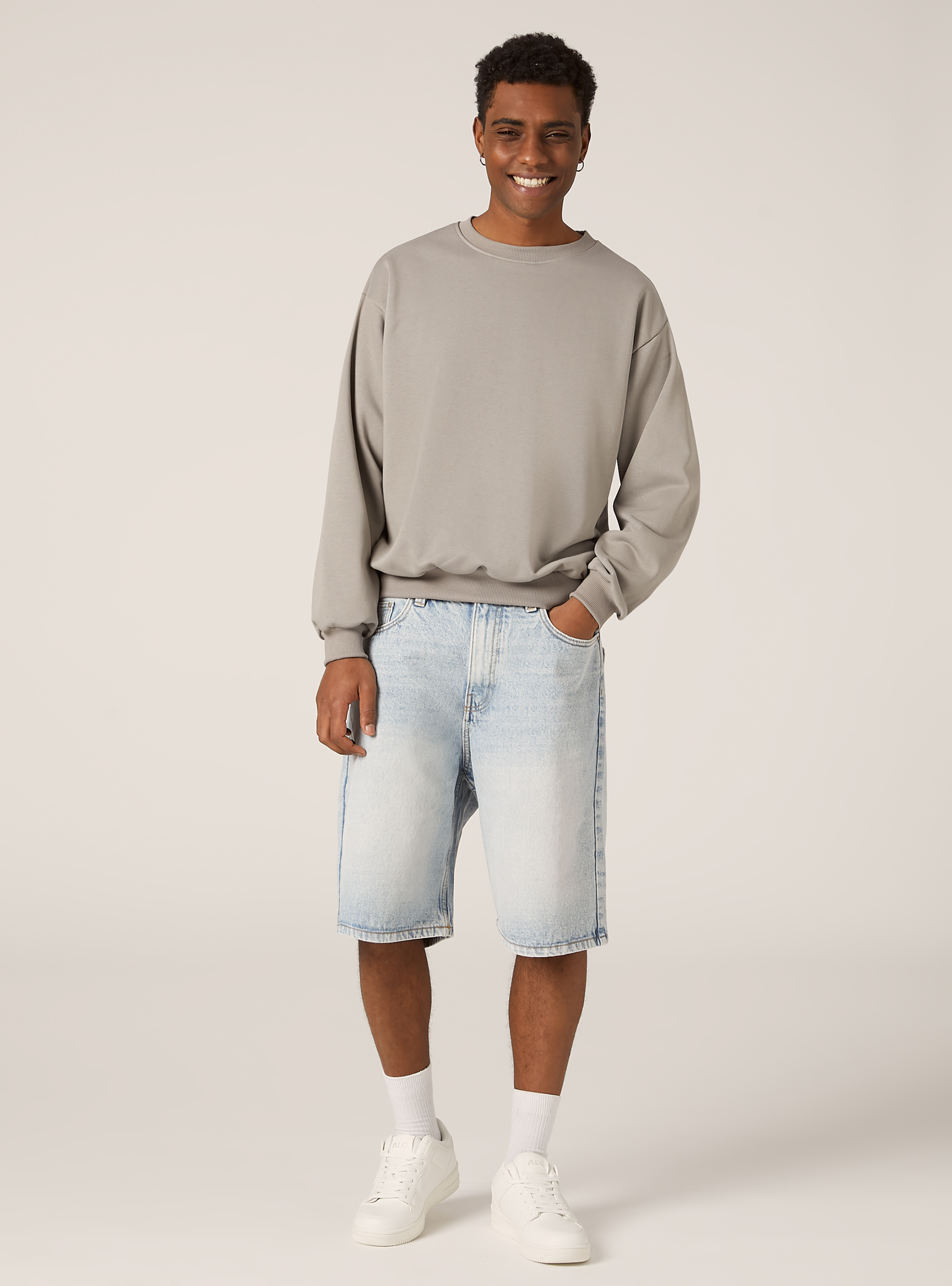 Sweat &agrave; col ras-du-cou boxy fit, GY2 GREY MEDIUM