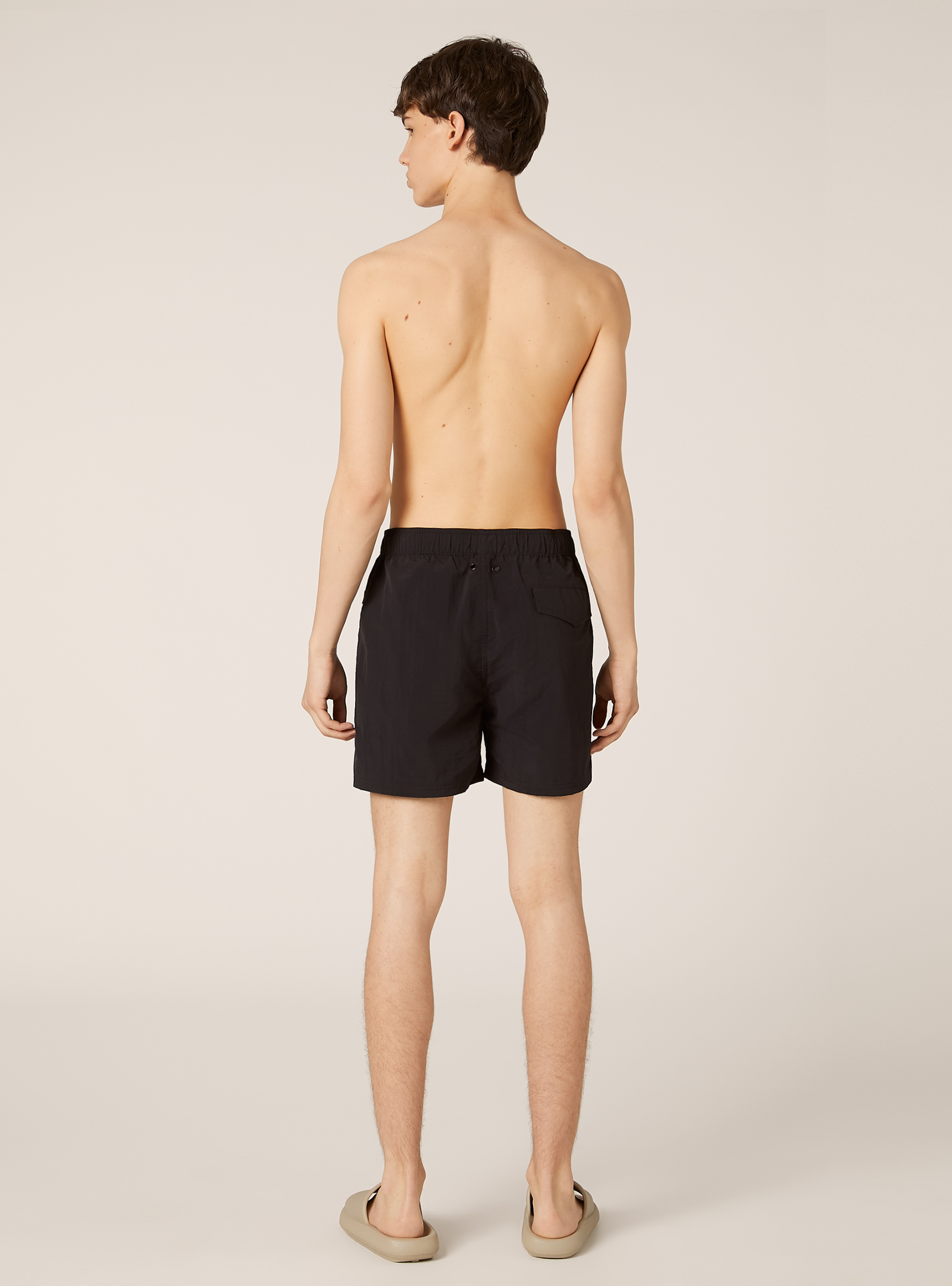 Plain-coloured swimming costume with back pocket, BK1 BLACK