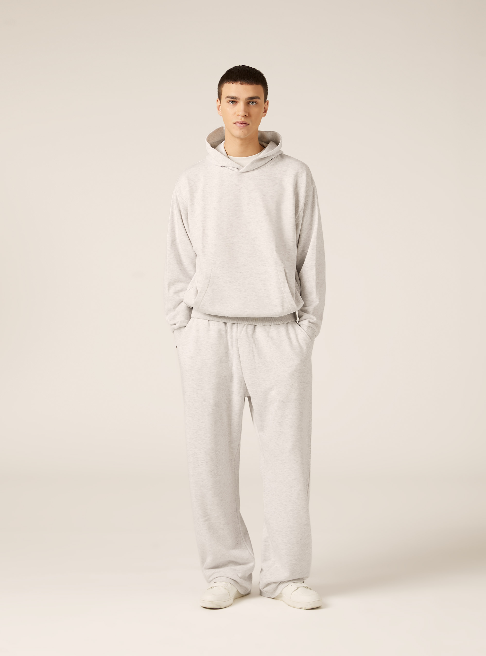 Sweat-shirt ample &agrave; capuche, MGY3 GREY MEL LIGHT