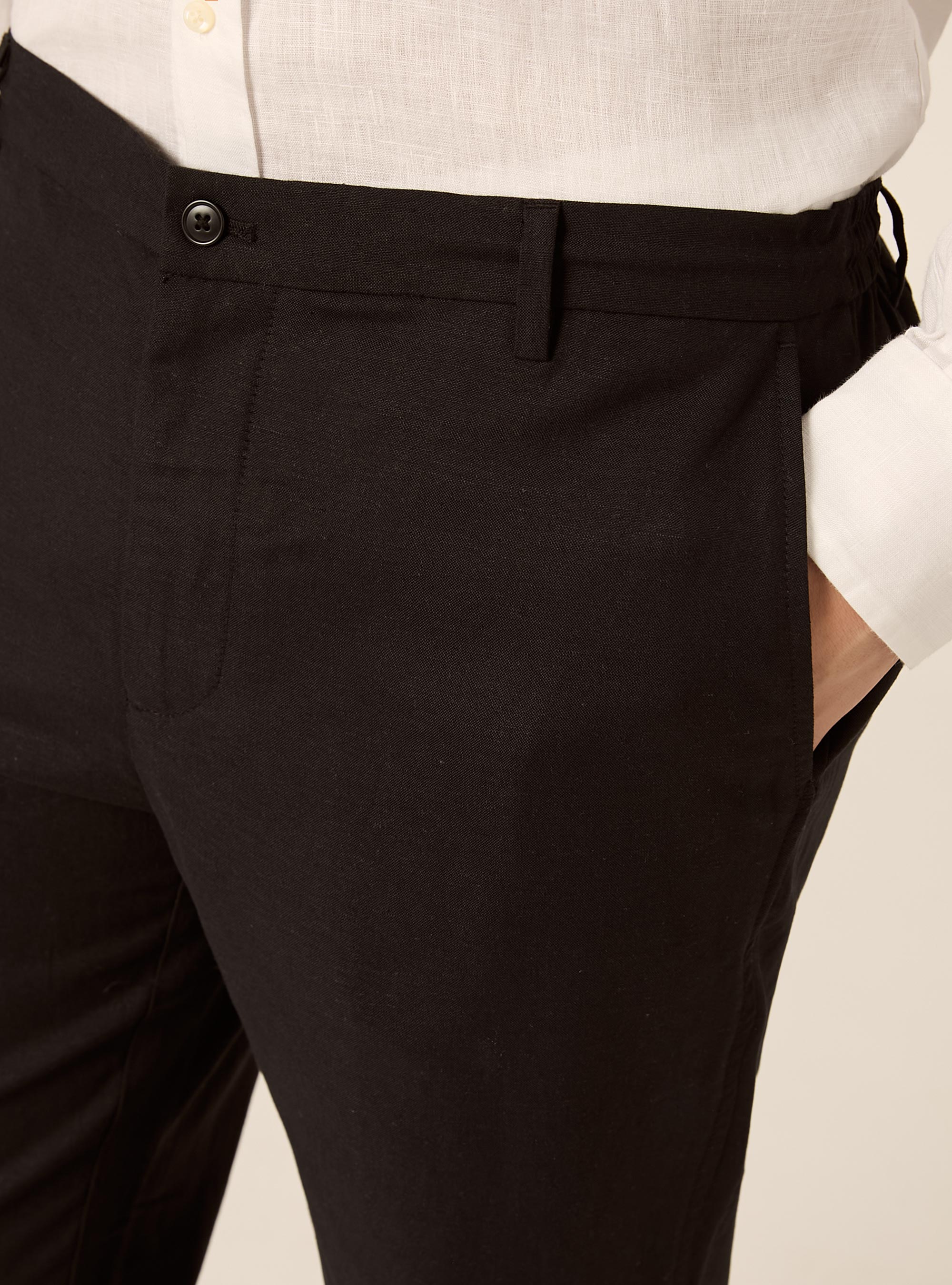 Linen blend chino trousers, BK1 BLACK