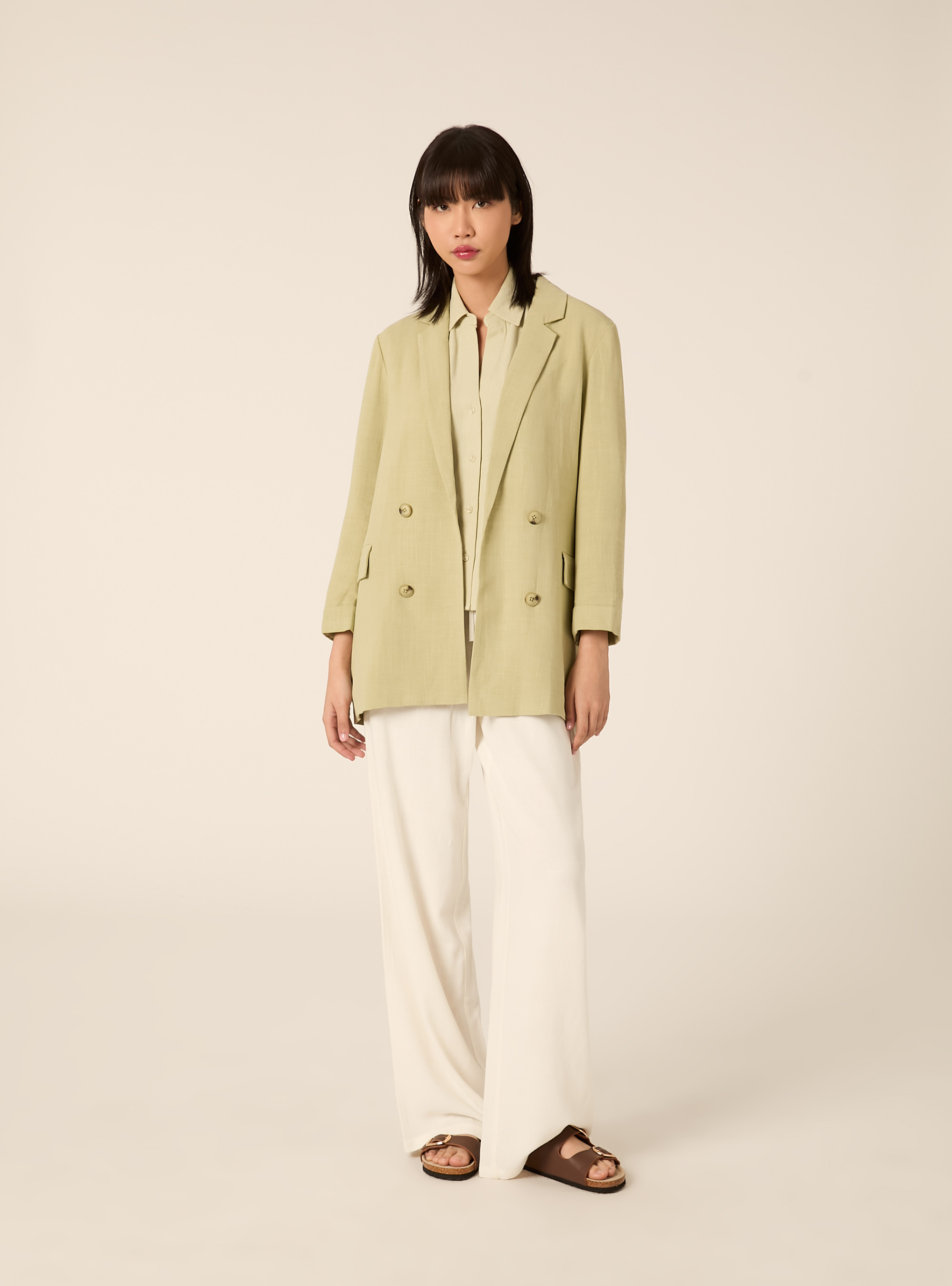 Double-breasted linen-blend blazer, GN3 GREEN LIGHT