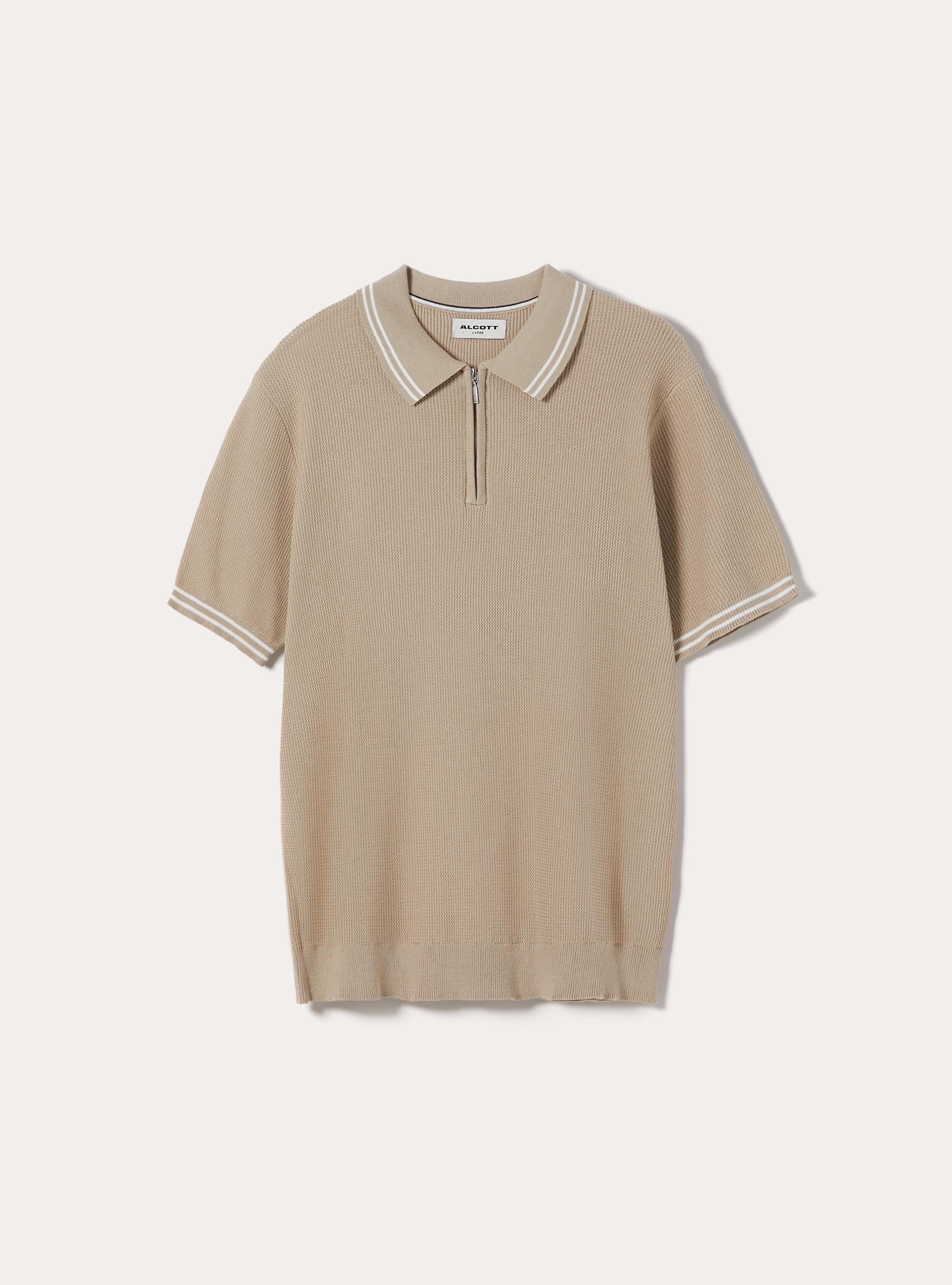 Strick-Poloshirt mit halbem Rei&szlig;verschluss, BG2 BEIGE MEDIUM