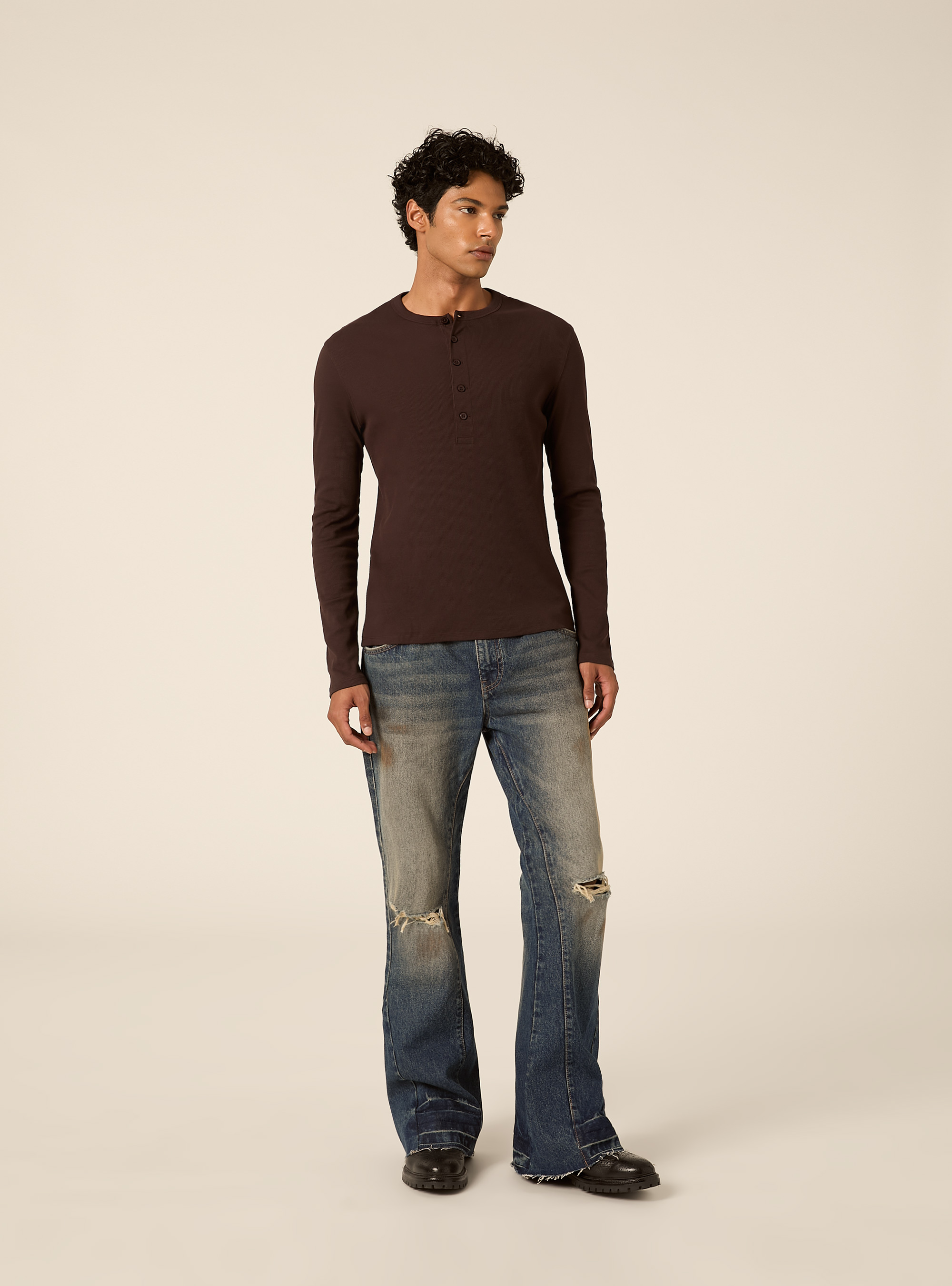 Bootcut jeans with rips and vintage finish, D201 AZZURRE MED OVERDYE