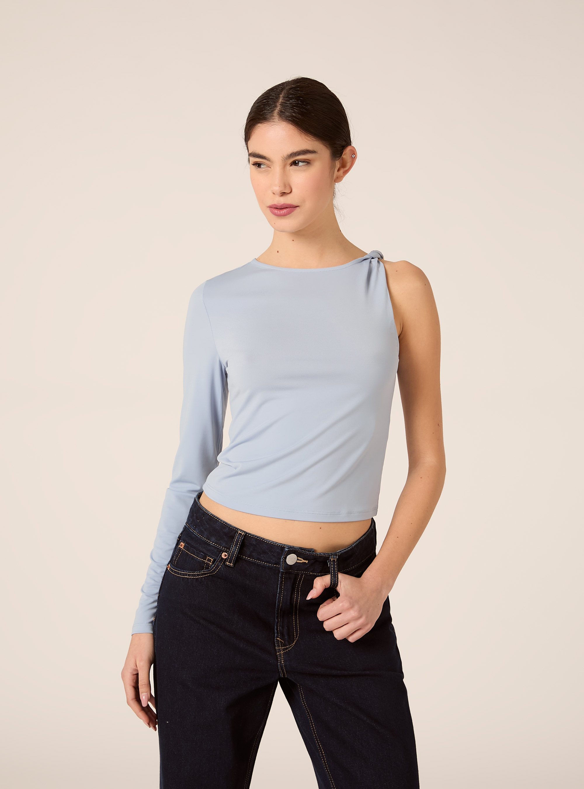 One-shoulder T-shirt, AZ2 AZURE MEDIUM