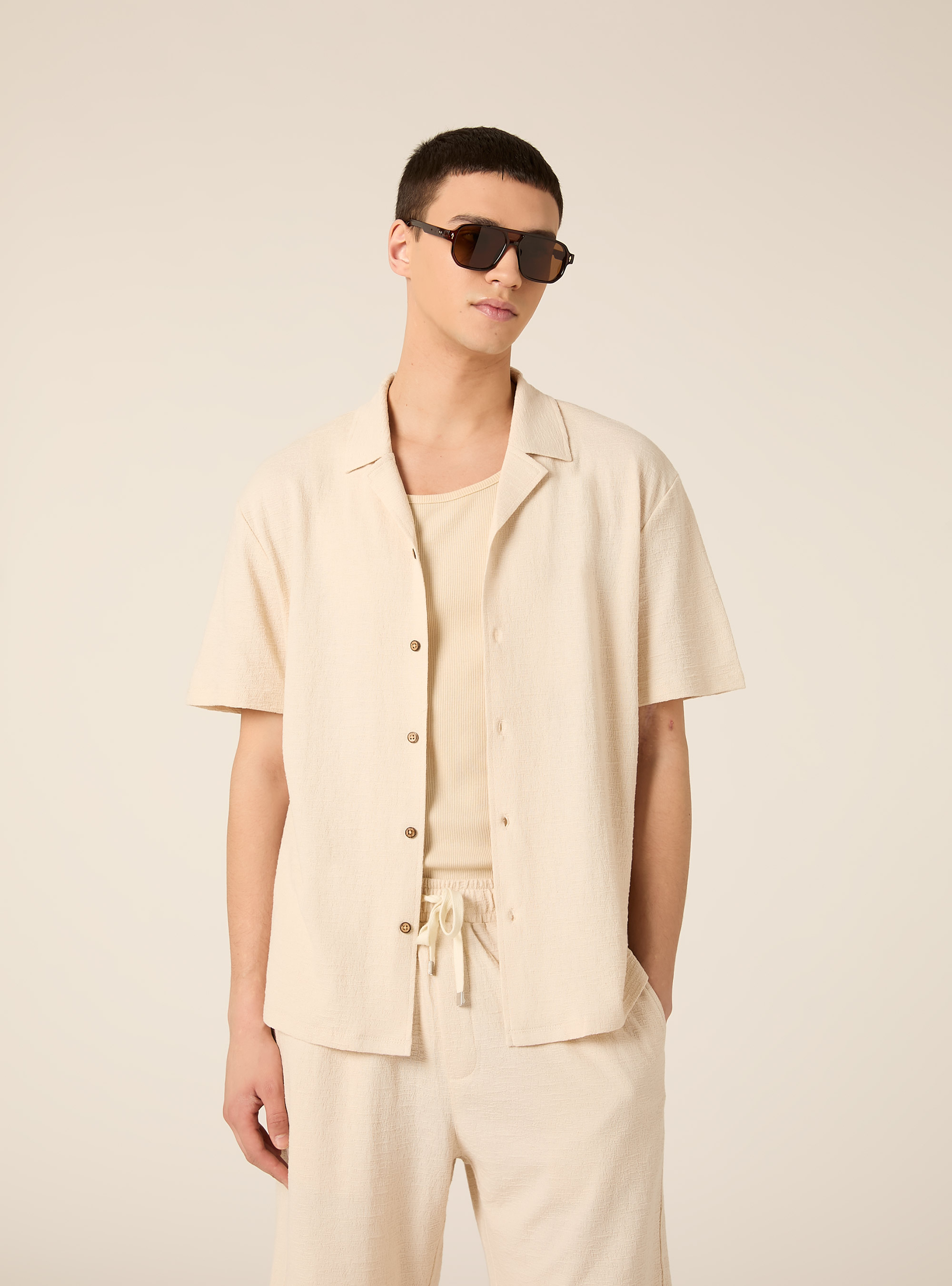 Boxy-fit textured shirt, BG2 BEIGE MEDIUM