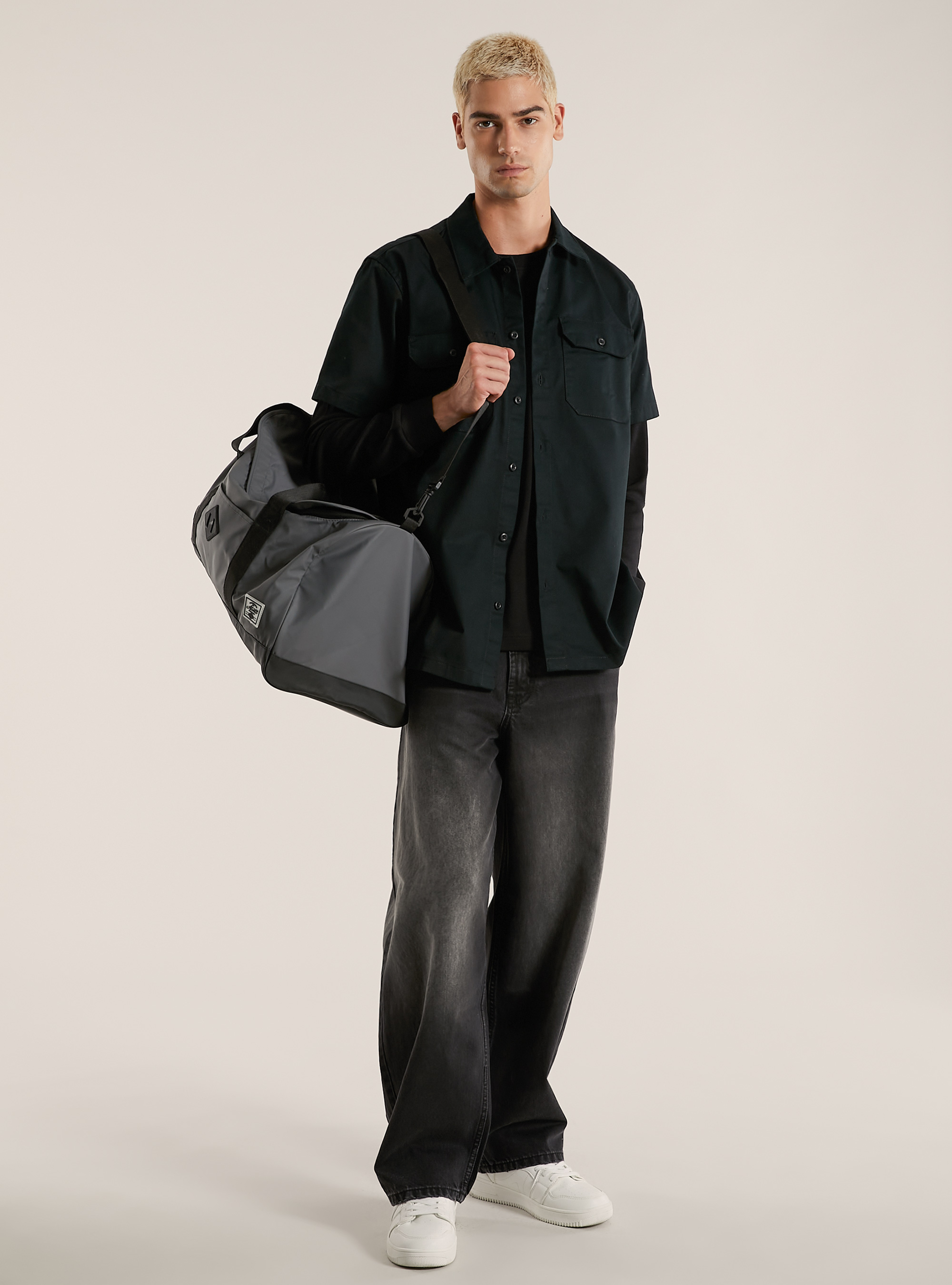 Twill shirt with large pockets, BK1 BLACK