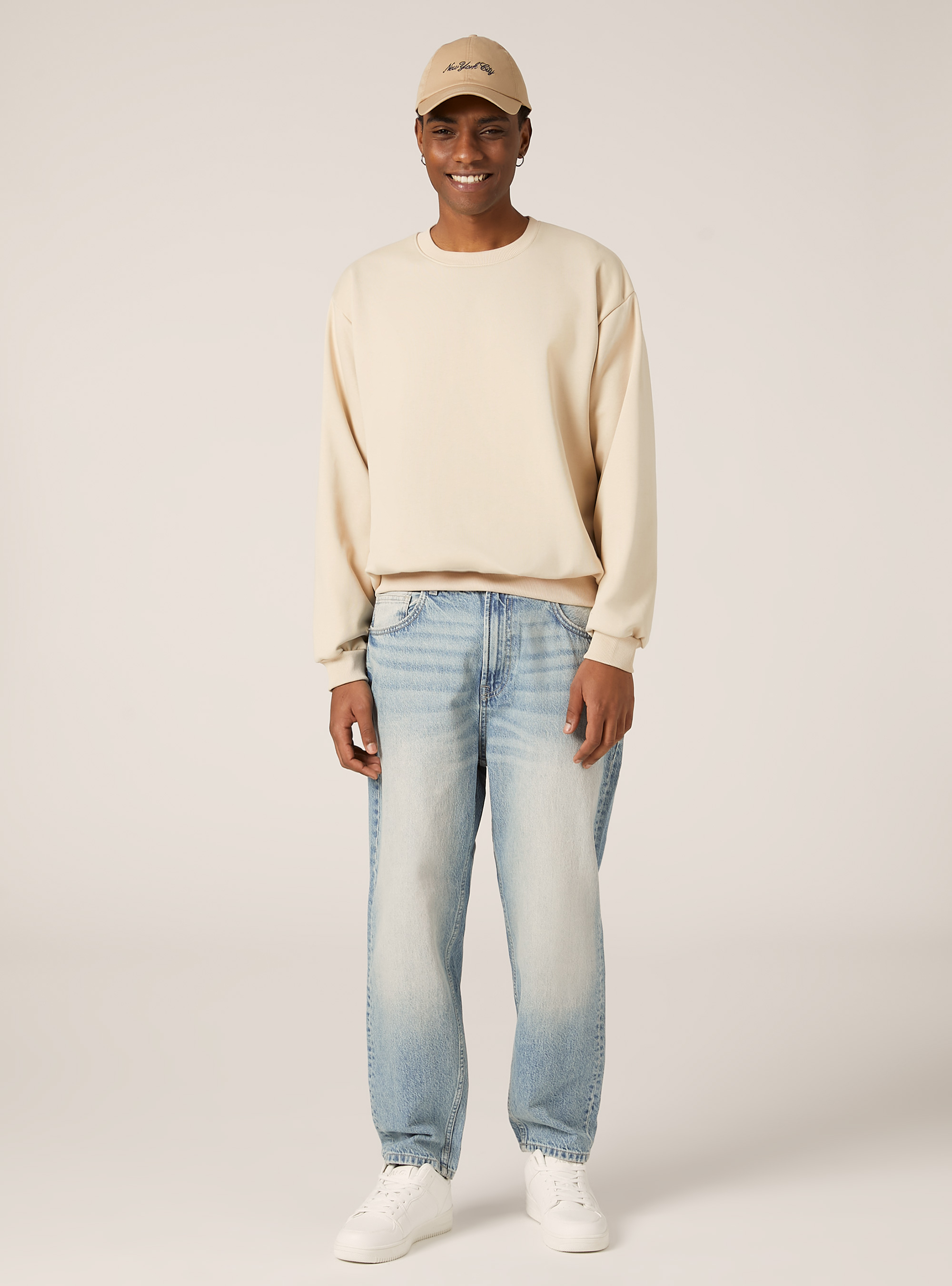 Sweat &agrave; col ras-du-cou boxy fit, BG3 BEIGE LIGHT