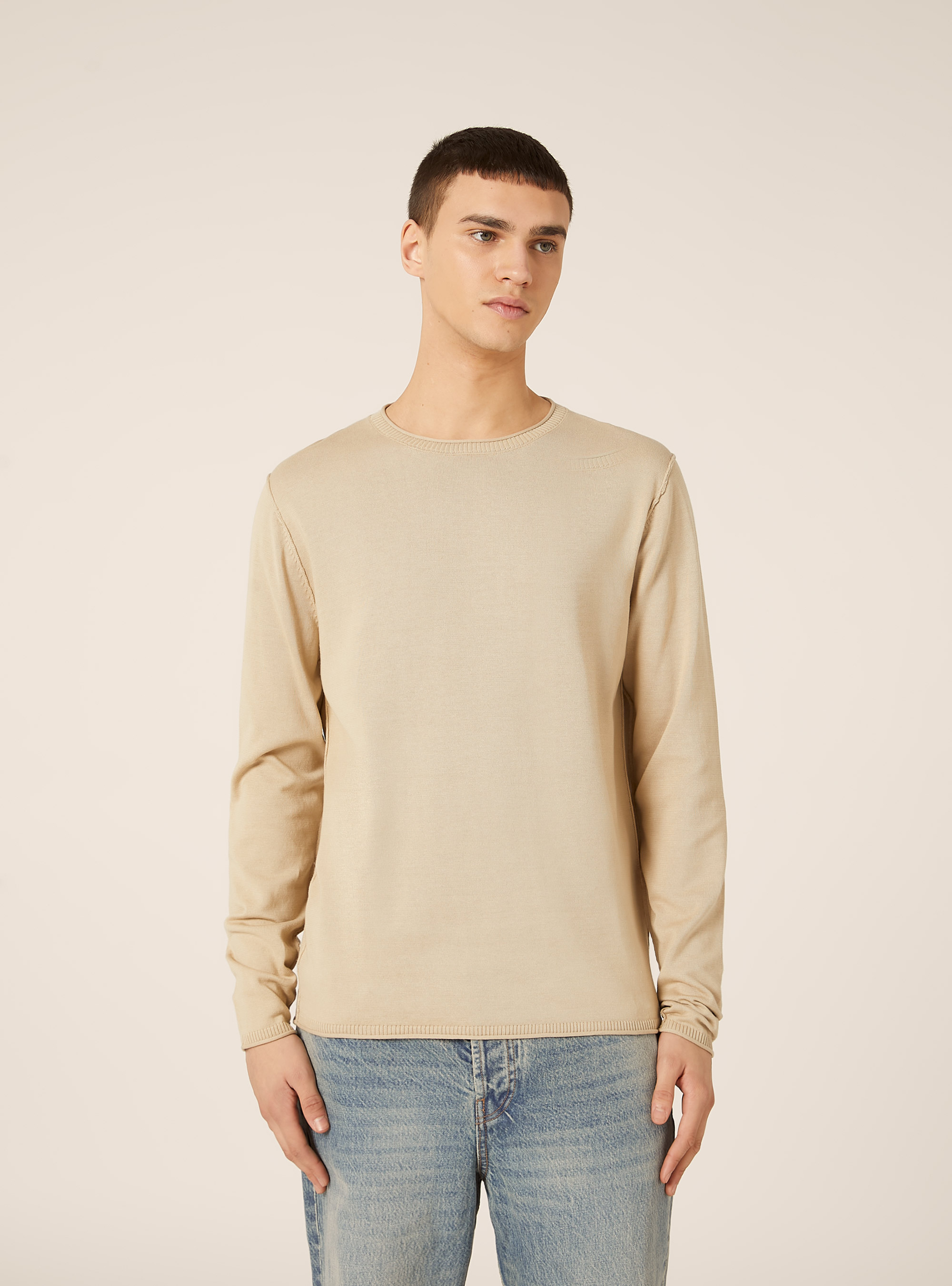 Cotton crew neck pullover, BG3 BEIGE LIGHT