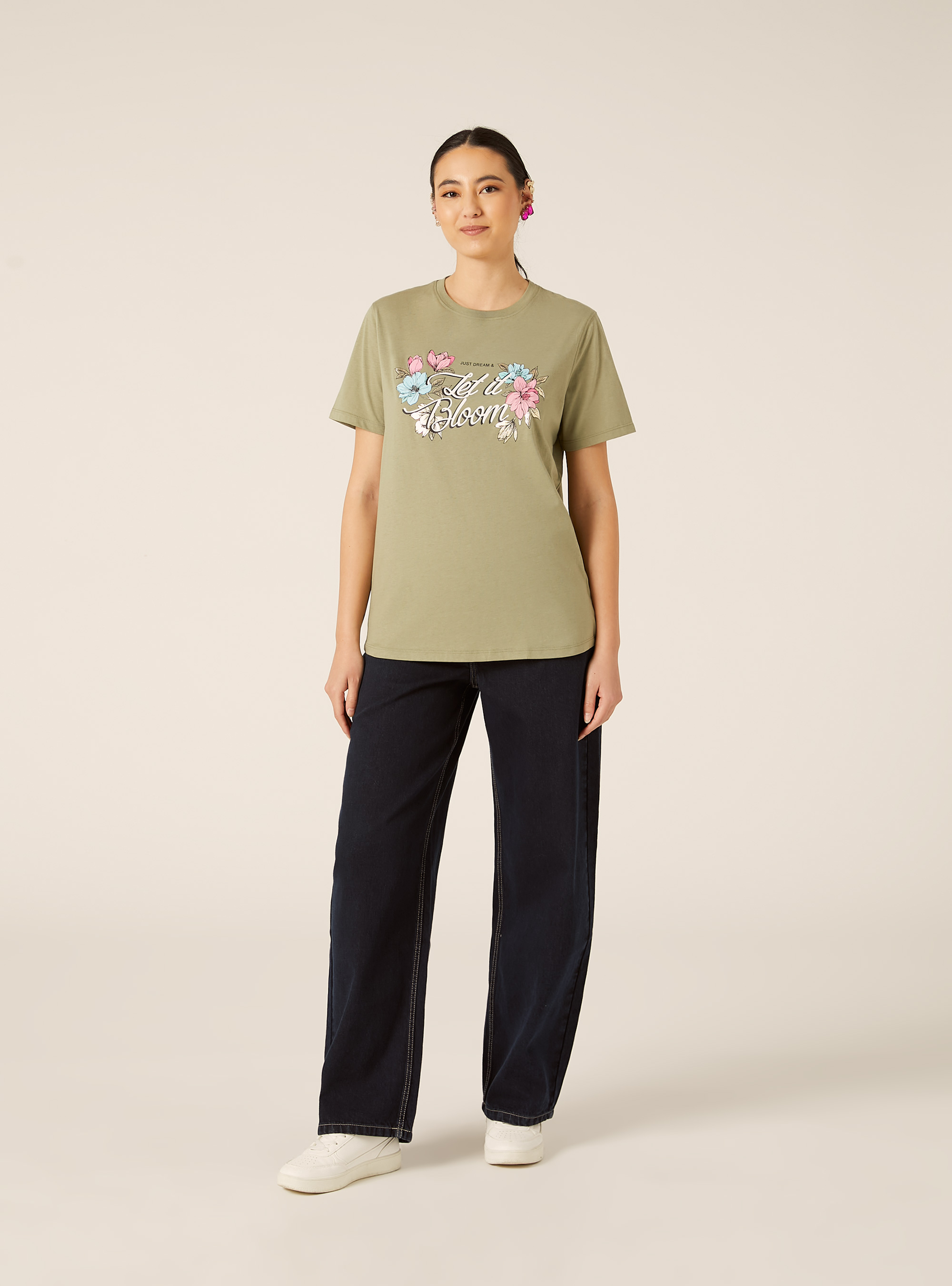 T-Shirt mit Metallic-Print, KY2 KAKY MEDIUM