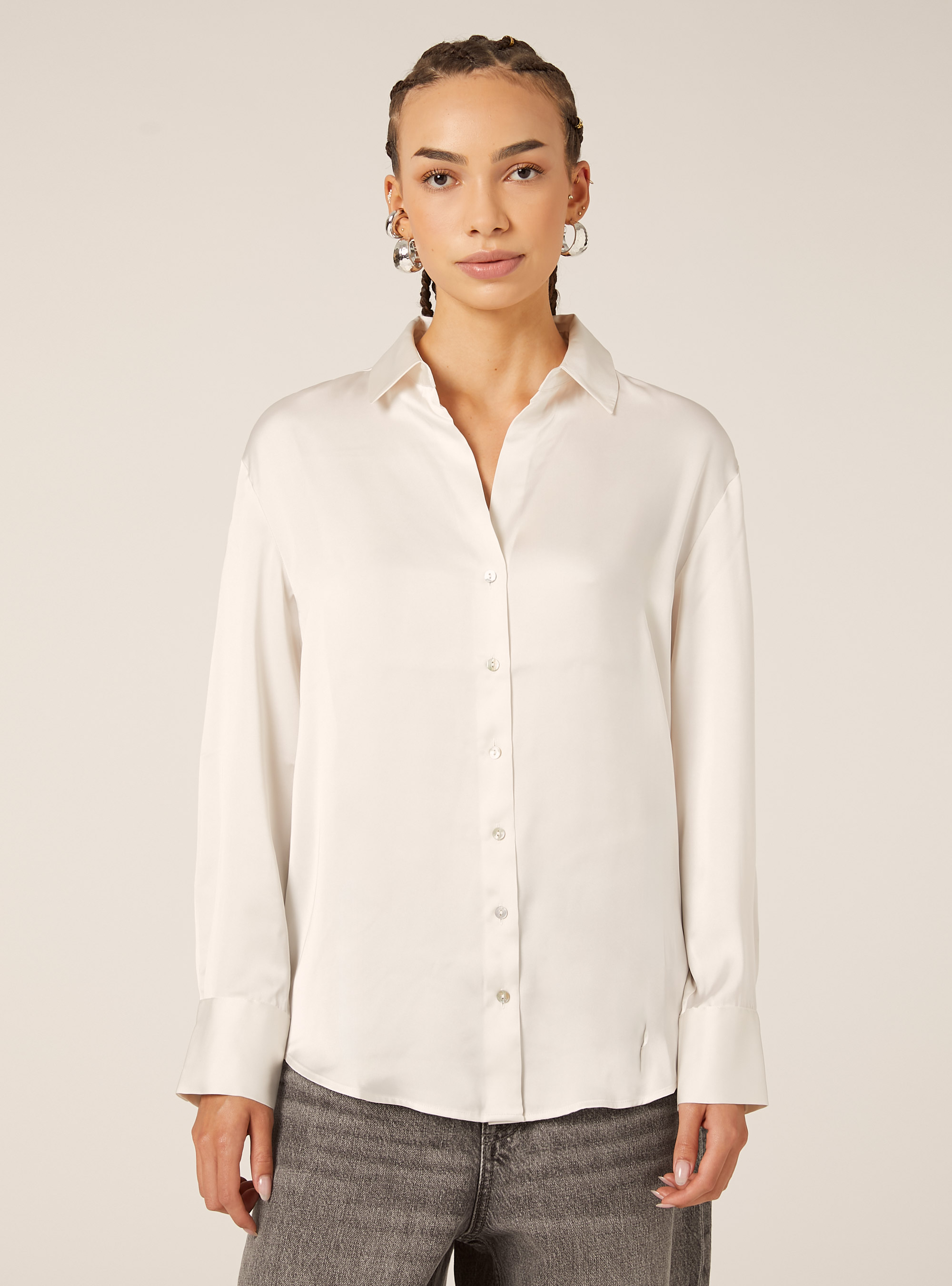 Chemise en satin uni, WH1 OFF WHITE