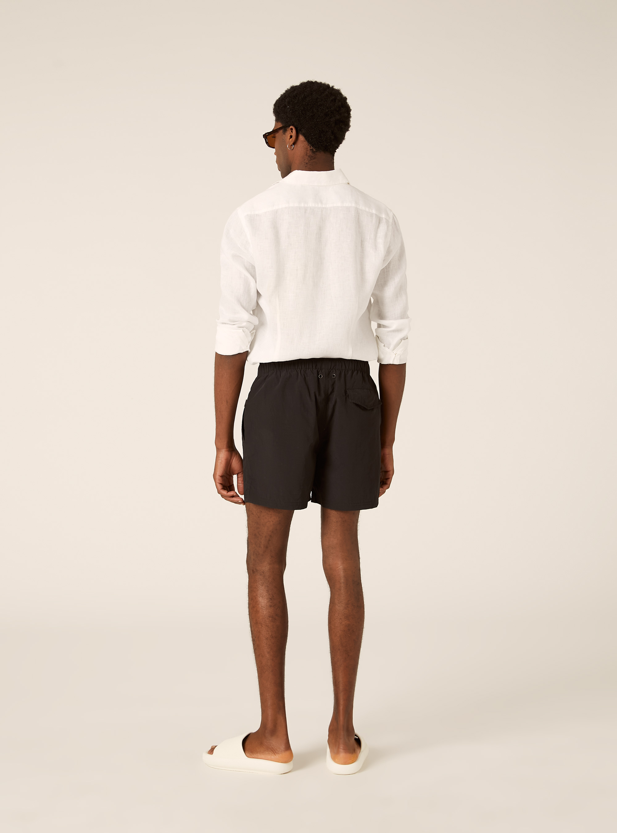 Drawstring Swim Shorts Bermuda, BK1 BLACK