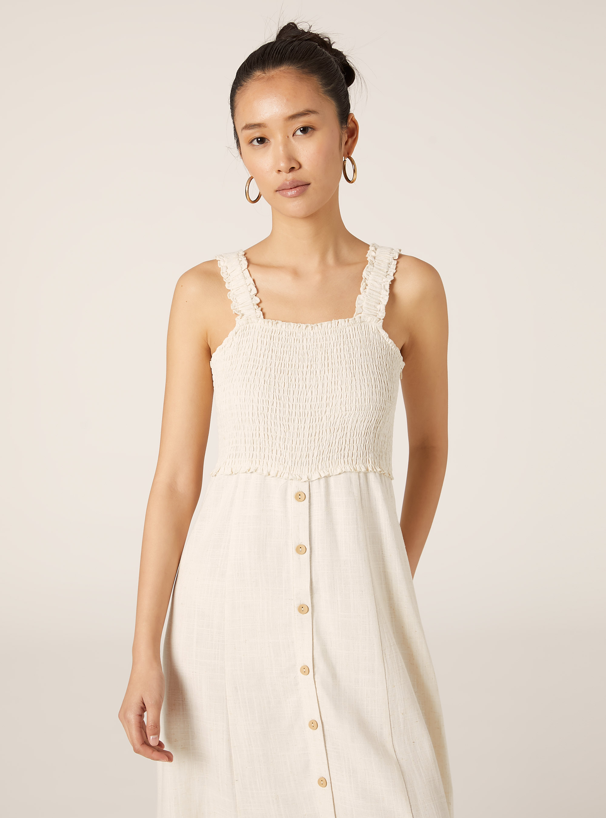 Linen blend midi dress, BG3 BEIGE LIGHT