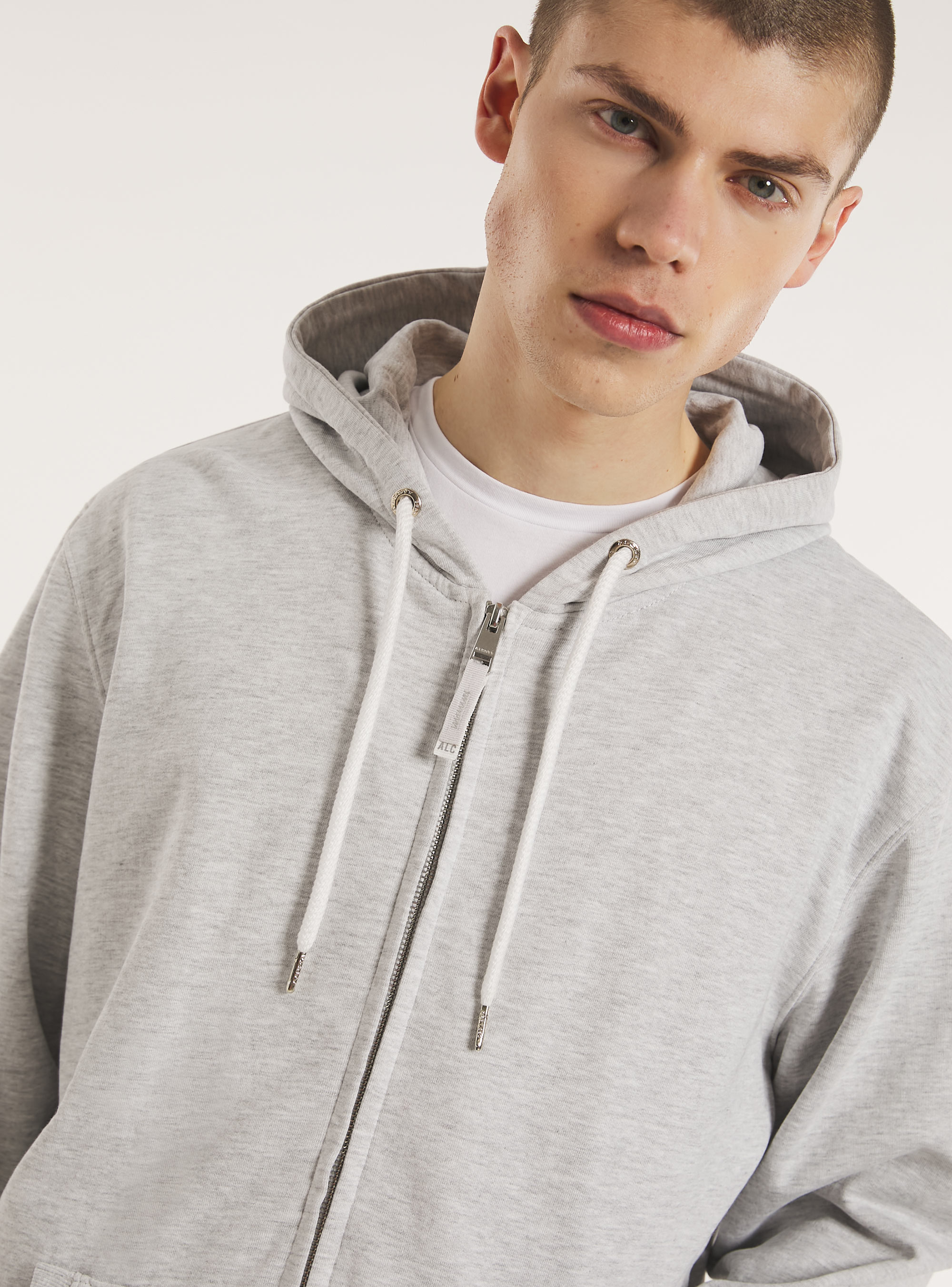 Zip et sweat &agrave; capuche en coton, MGY3 GREY MEL LIGHT