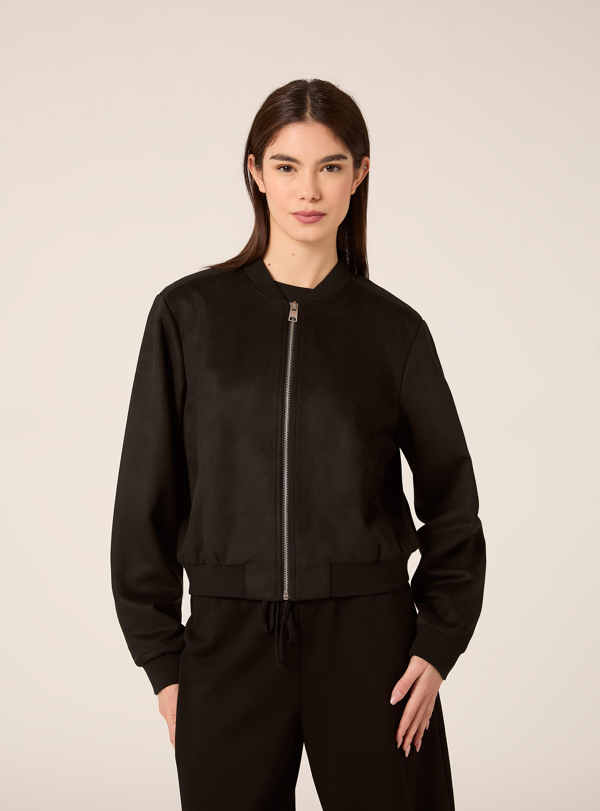 Blouson bomber en daim, BK1 BLACK