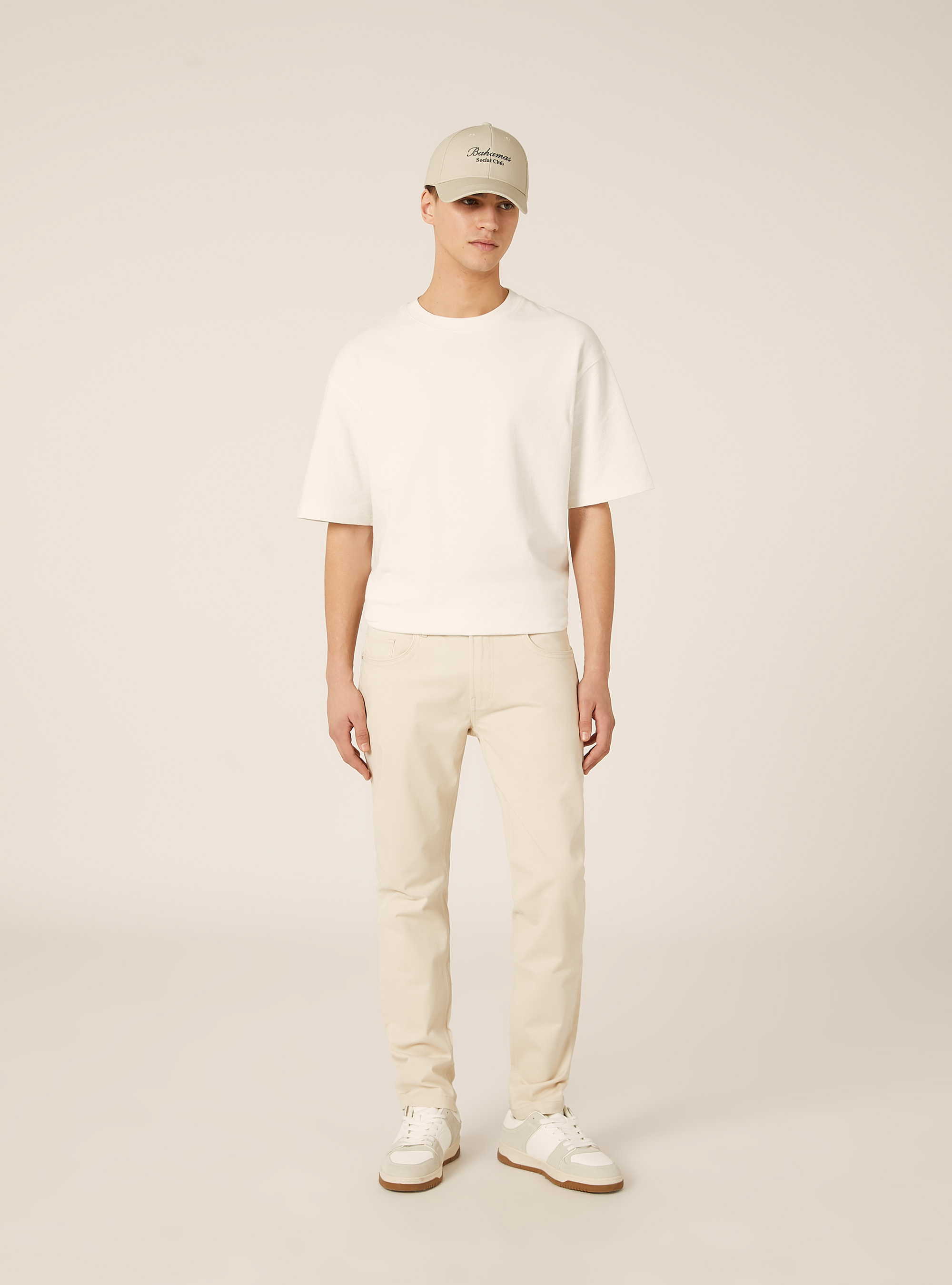 Slim fit cotton trousers, CR2 CREAM MEDIUM