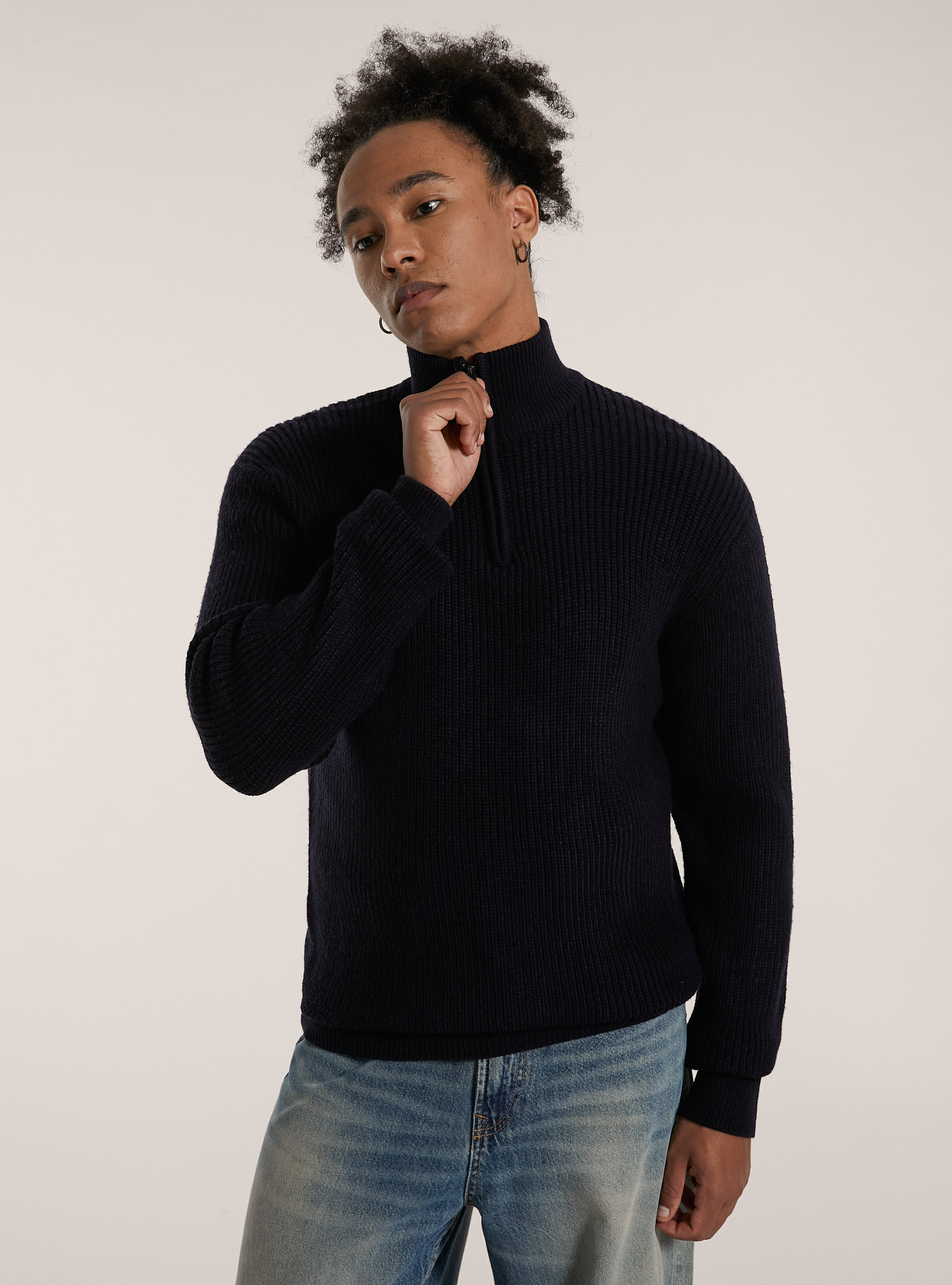 Pull &agrave; col montant et demi-zip, NA1 NAVY DARK