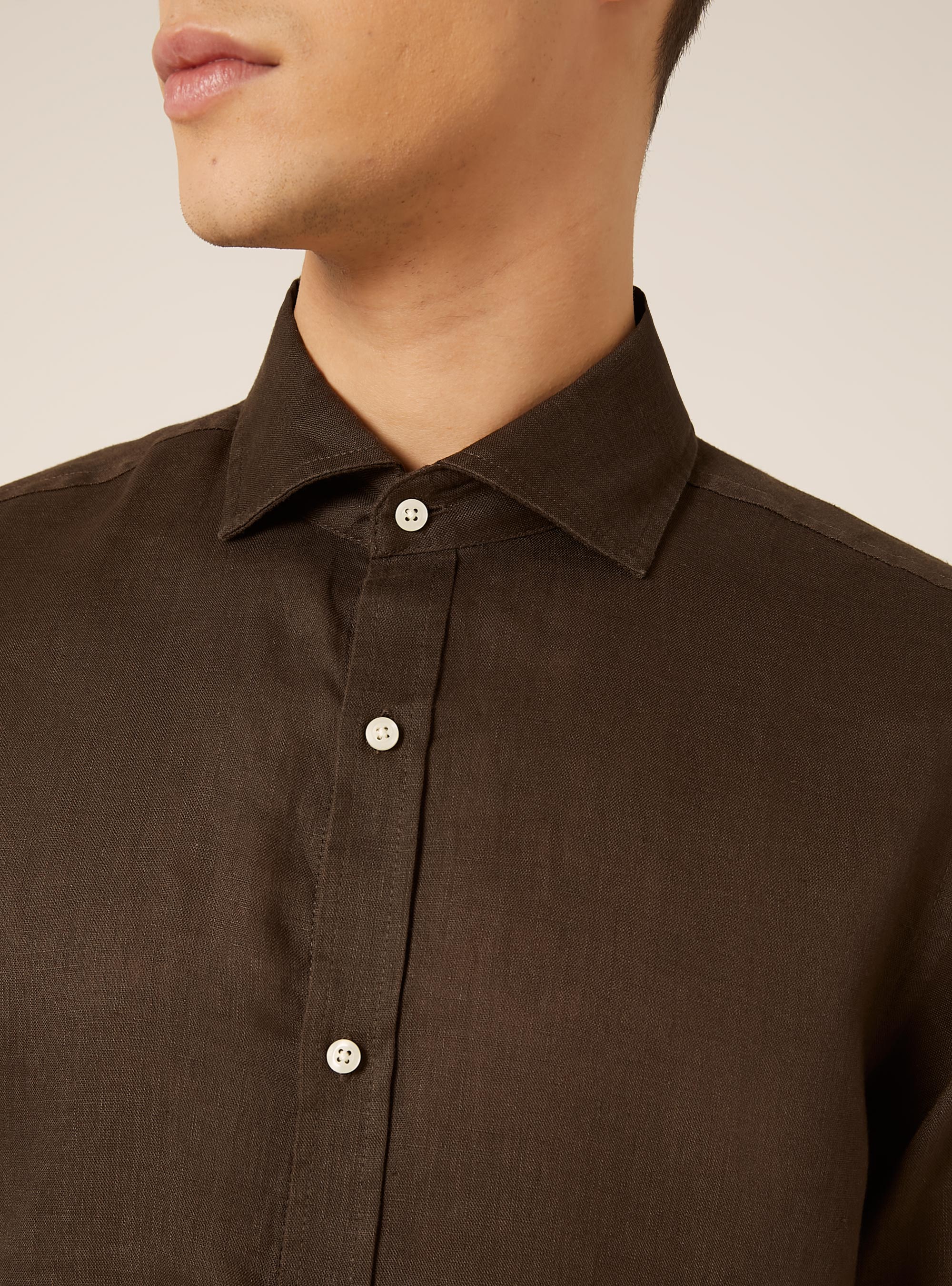 Camisa de lino puro de manga larga, BR2 BROWN MEDIUM