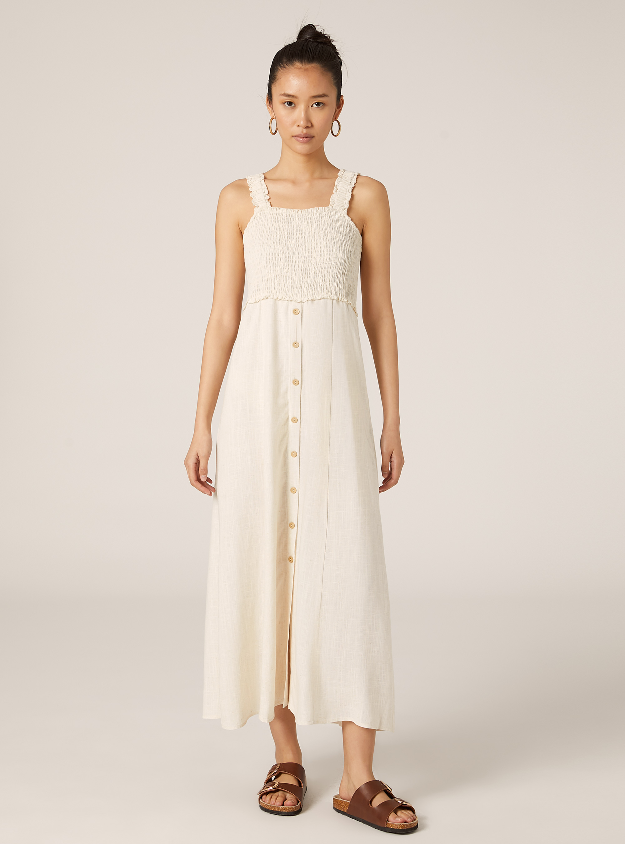Linen blend midi dress, BG3 BEIGE LIGHT