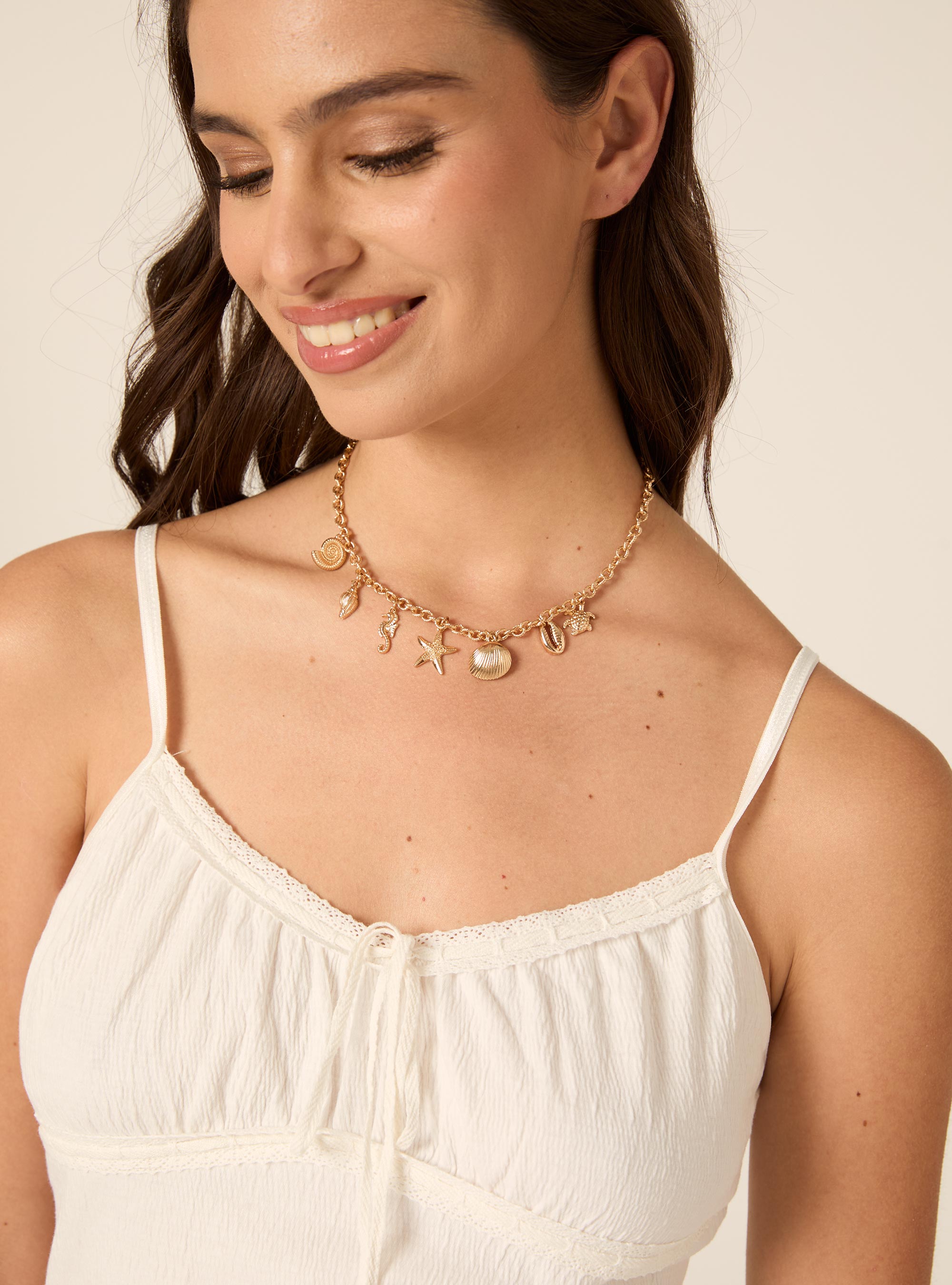 Top Caraco &agrave; Fines Bretelles et Encolure Fronc&eacute;e, WH3 WHITE