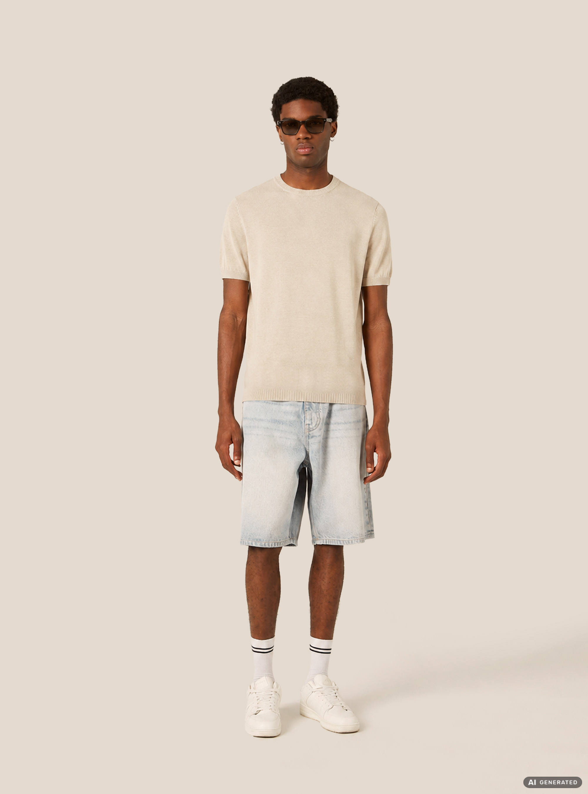 Camiseta de Punto Ligero de Manga Corta, WH2 WHITE