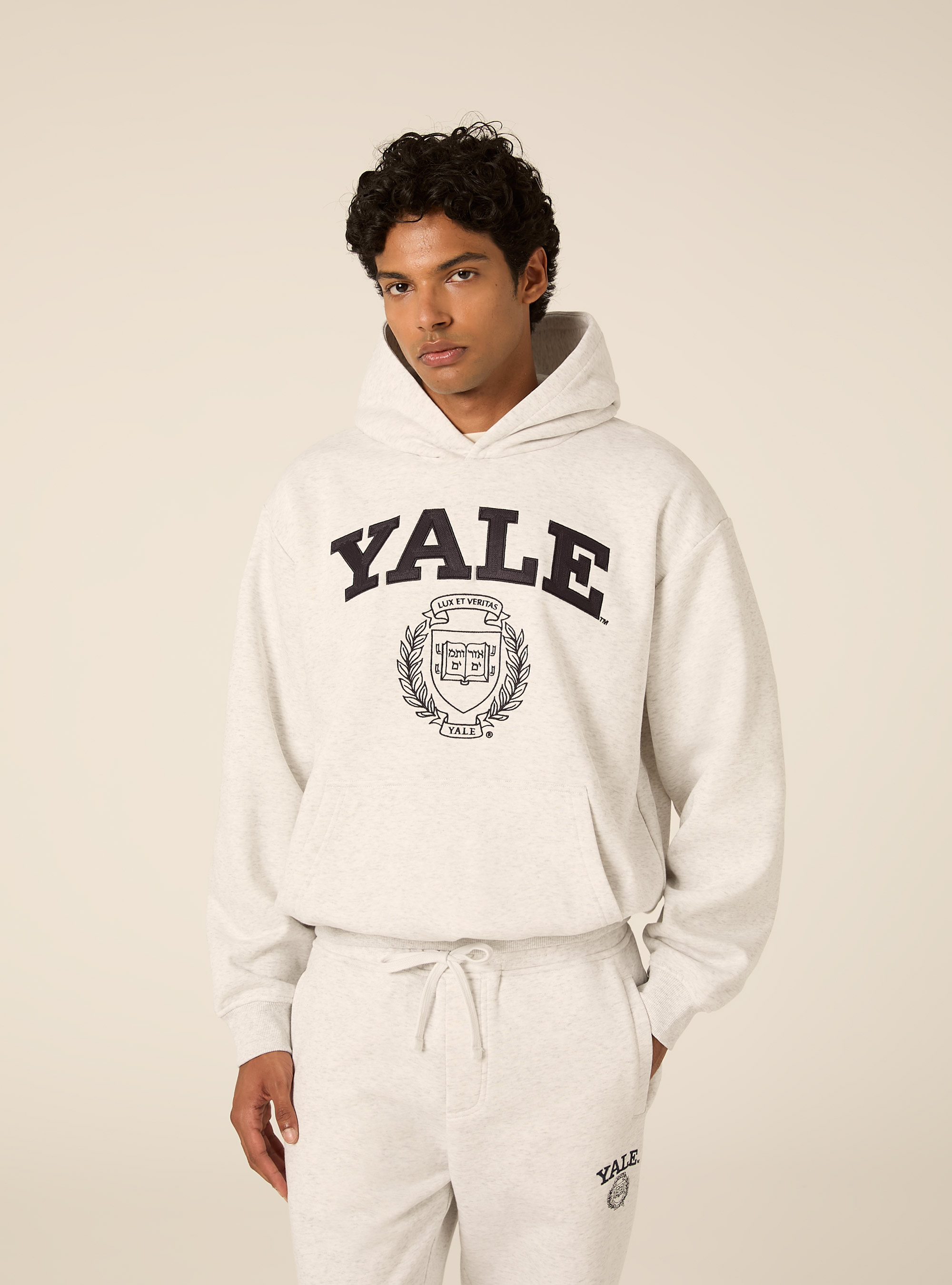 Felpa con cappuccio boxy licenza yale, MGY3 GREY MEL LIGHT
