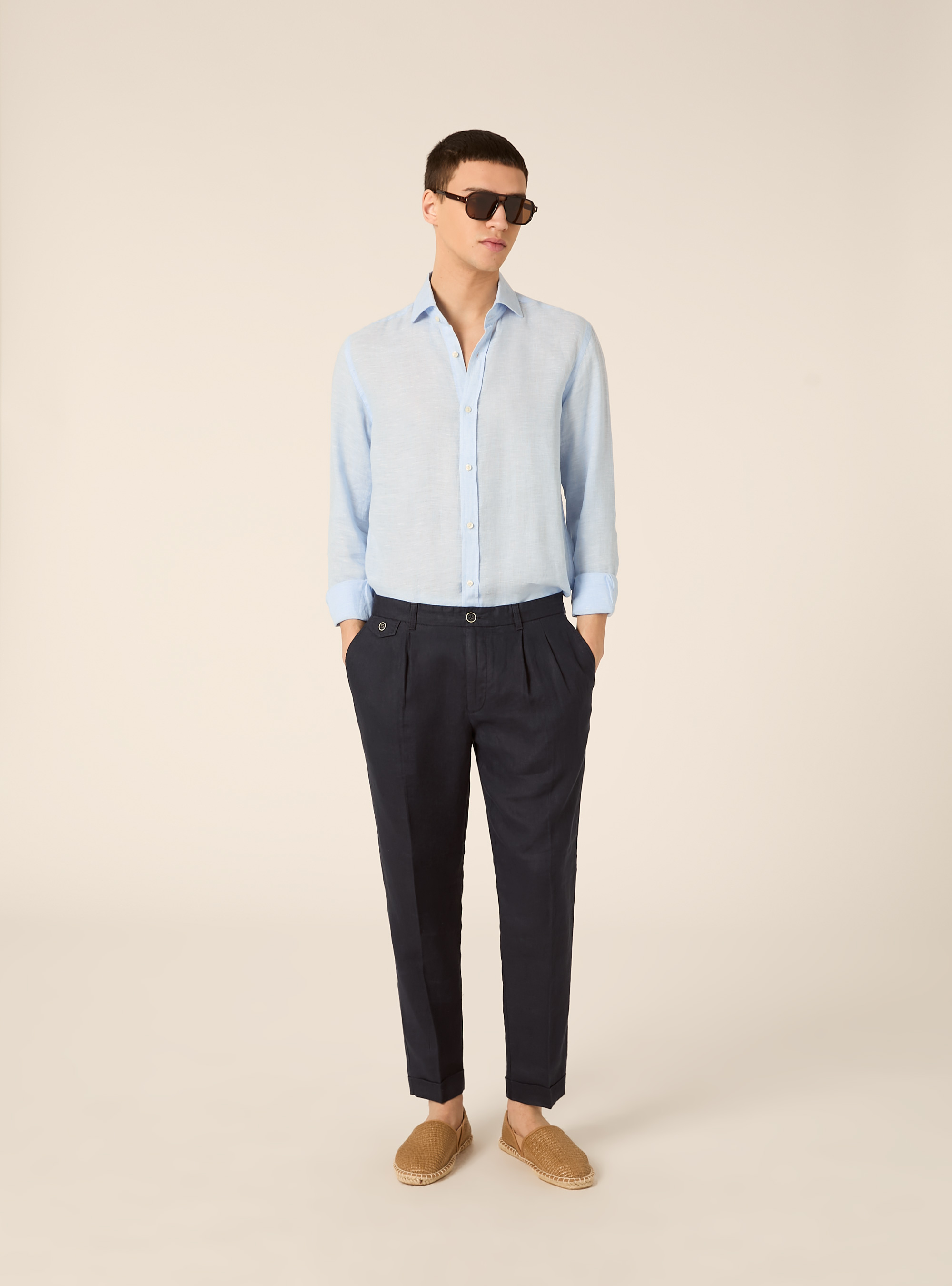 Pure linen chino trousers, NA1 NAVY DARK
