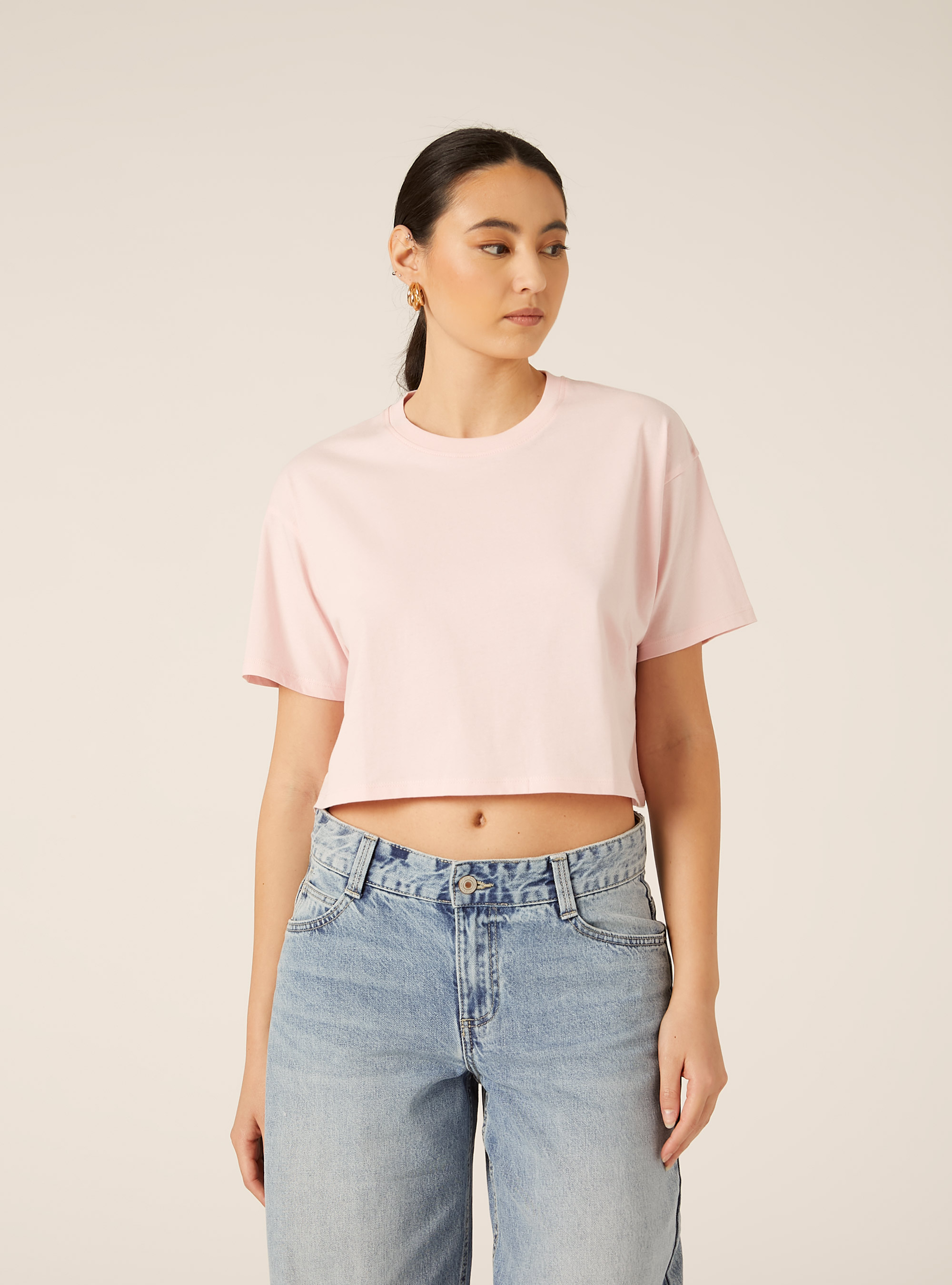 Basic Crew Neck Cropped T-Shirt, PK3 PINK LIGHT
