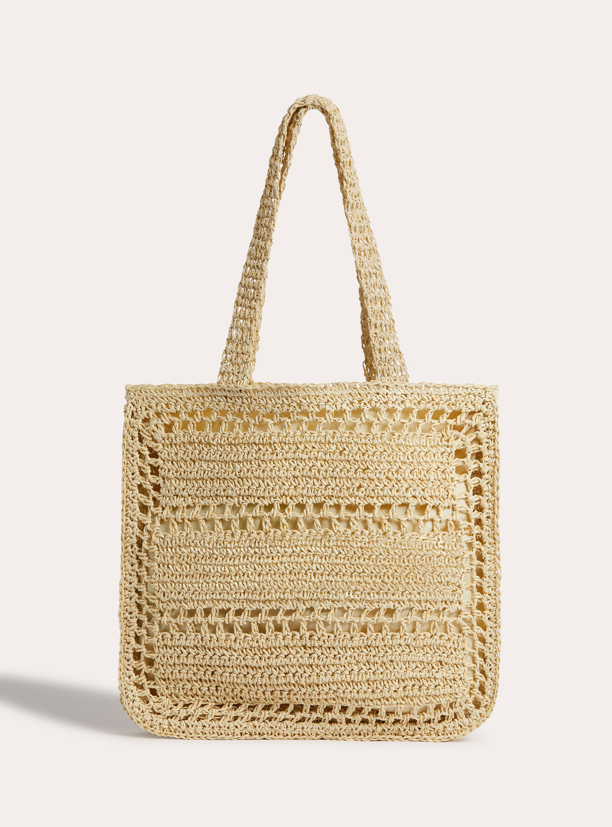 Capri Woven Crochet Straw Effect Tote Bag, BG2 BEIGE MEDIUM