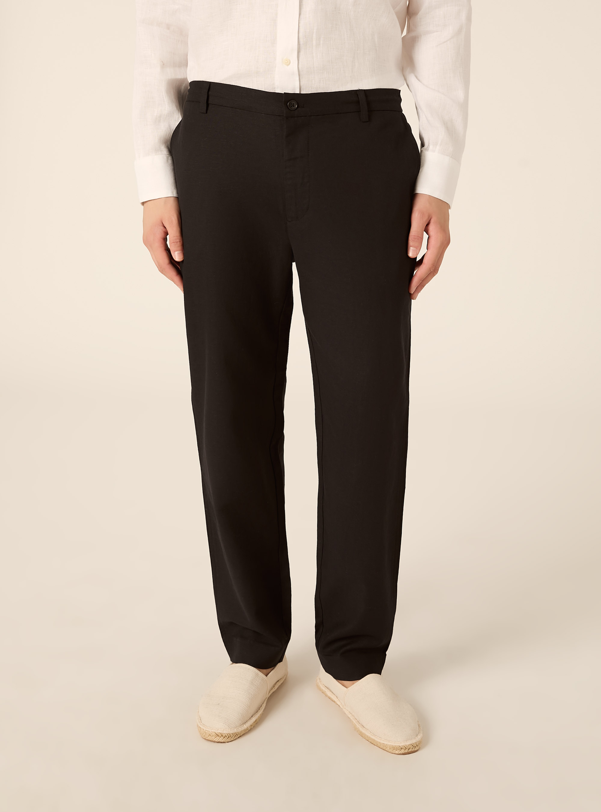 Linen blend chino trousers, BK1 BLACK